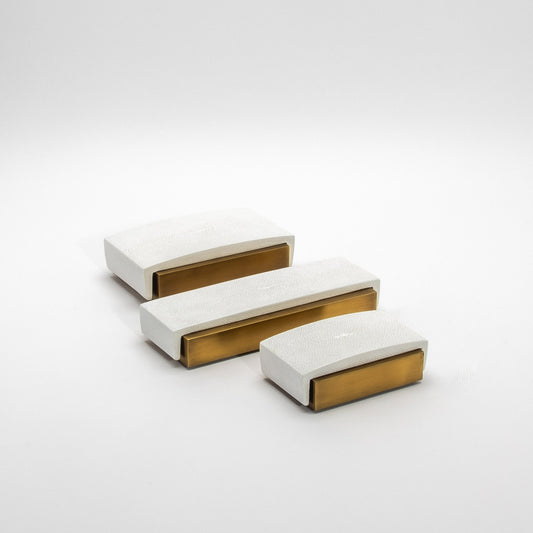 Set of 3 Boxes in White Shagreen and Bronze Patina Brass by R&Y Augousti