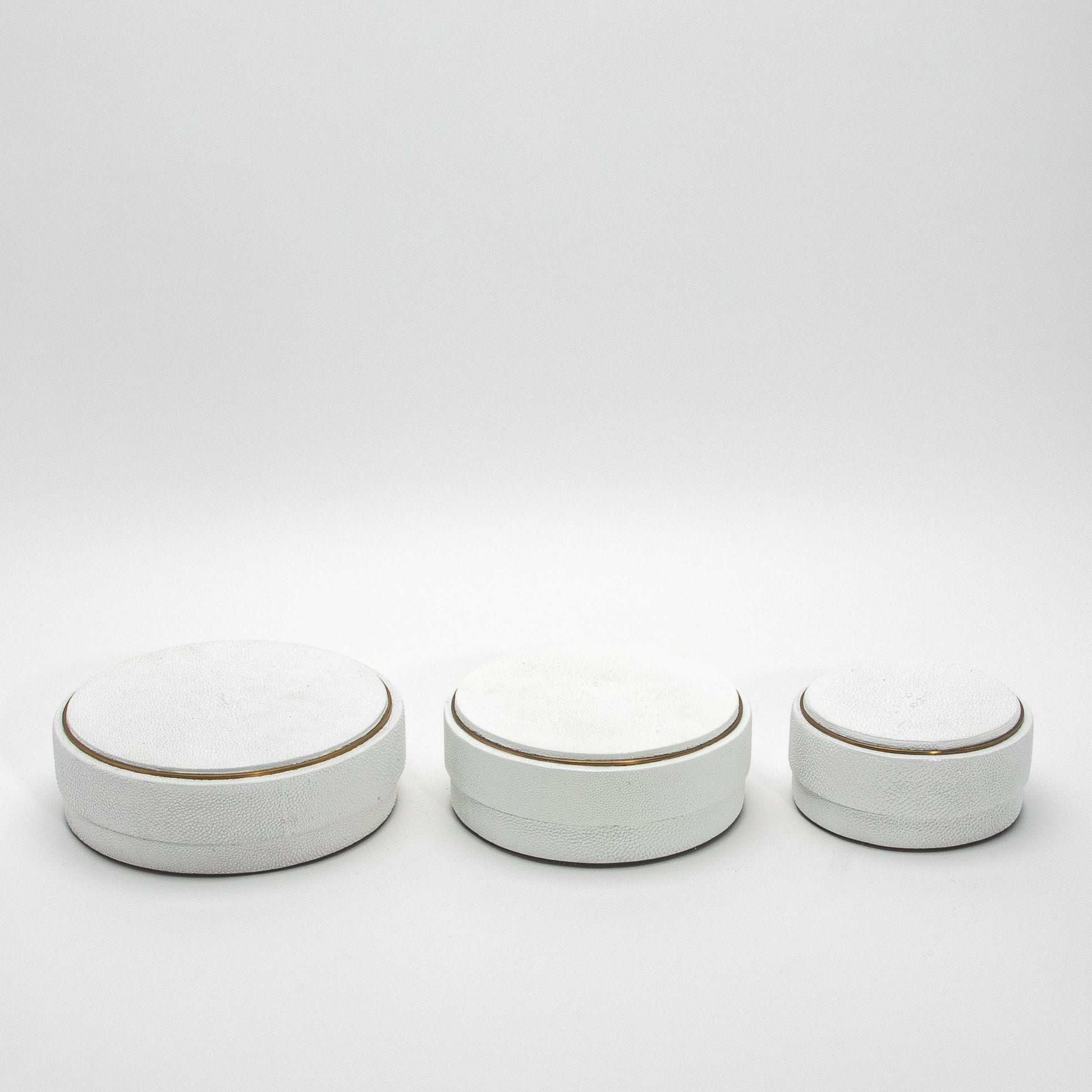 Set of 3 Boxes in White Shagreen with Brass Frame by R&Y Augousti