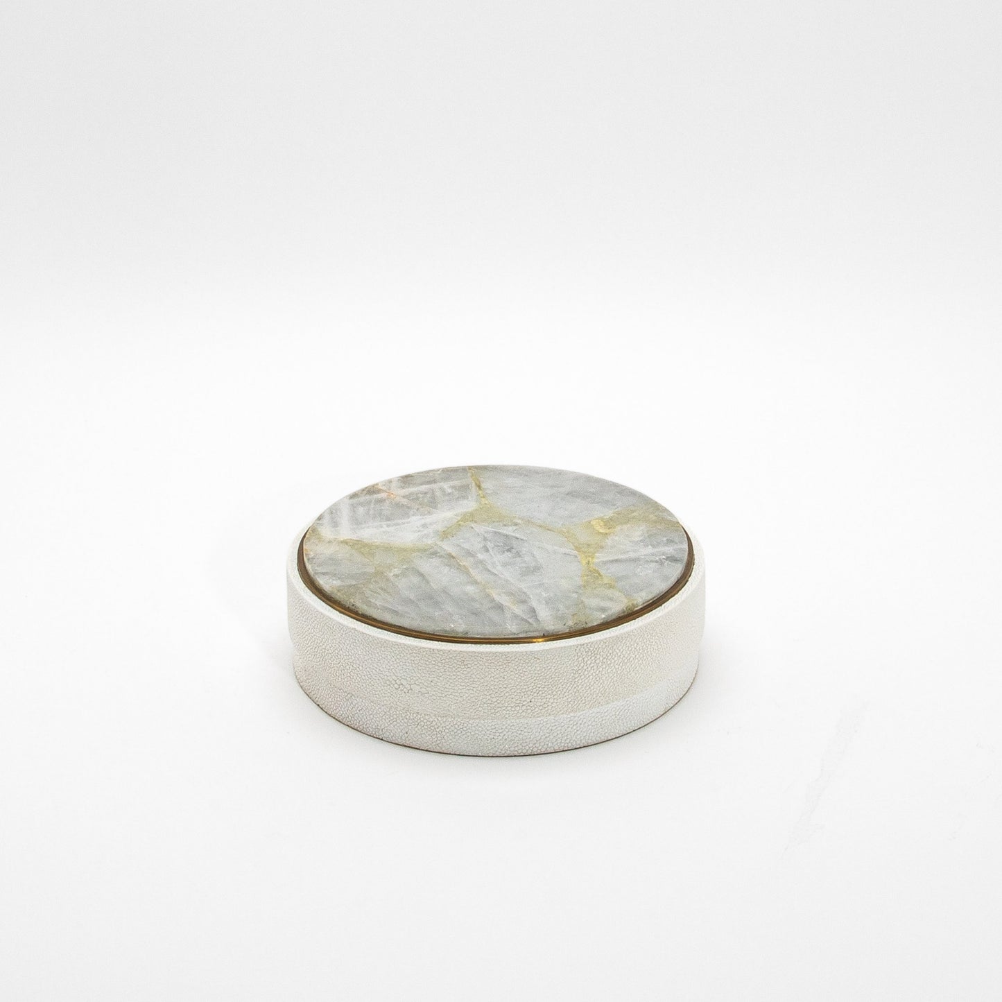Set of 3 Boxes in White Shagreen and White Quartz with Brass Frame by R&Y Augousti