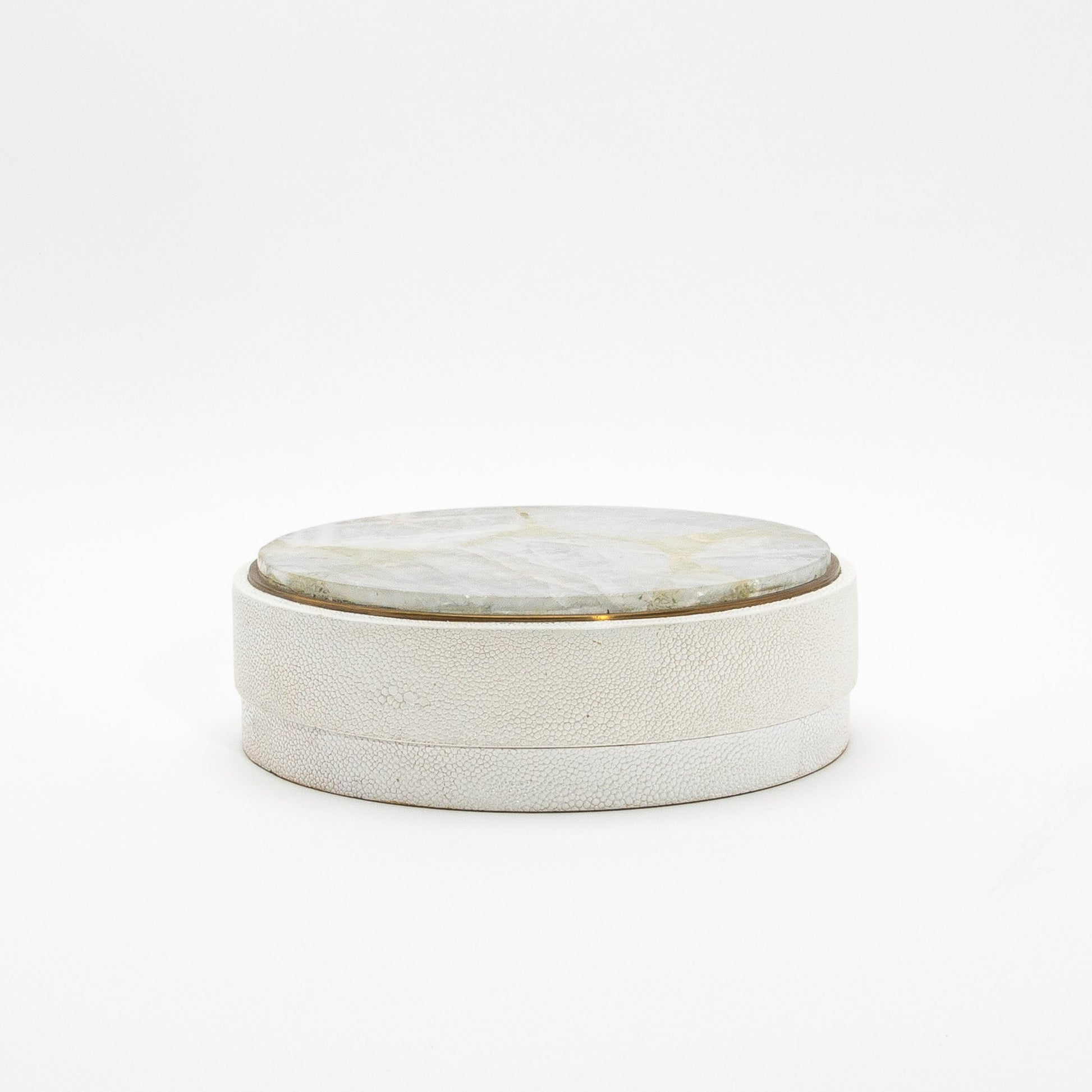 Set of 3 Boxes in White Shagreen and White Quartz with Brass Frame by R&Y Augousti