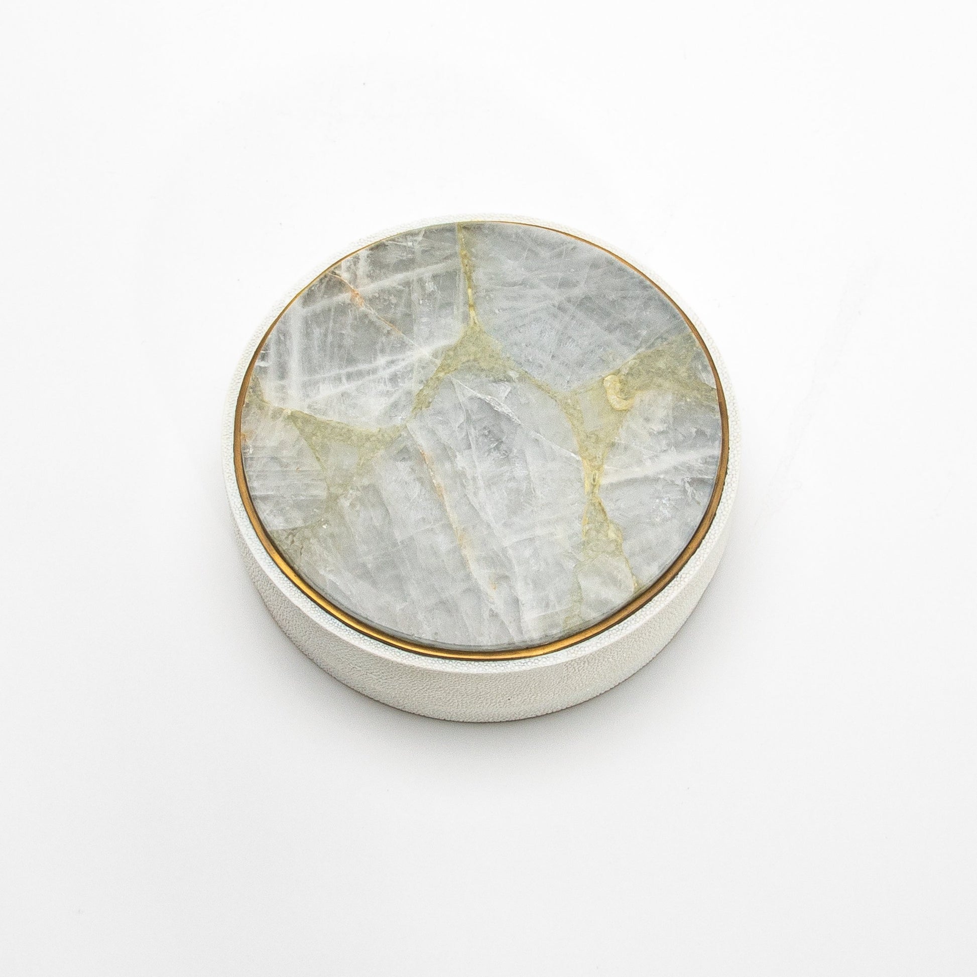 Set of 3 Boxes in White Shagreen and White Quartz with Brass Frame by R&Y Augousti