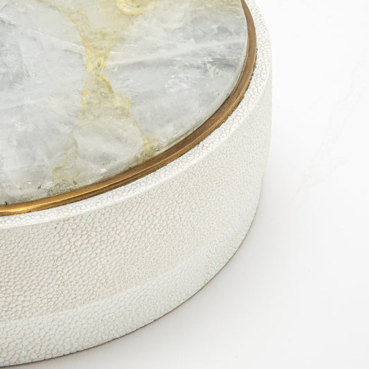 Set of 3 Boxes in White Shagreen and White Quartz with Brass Frame by R&Y Augousti