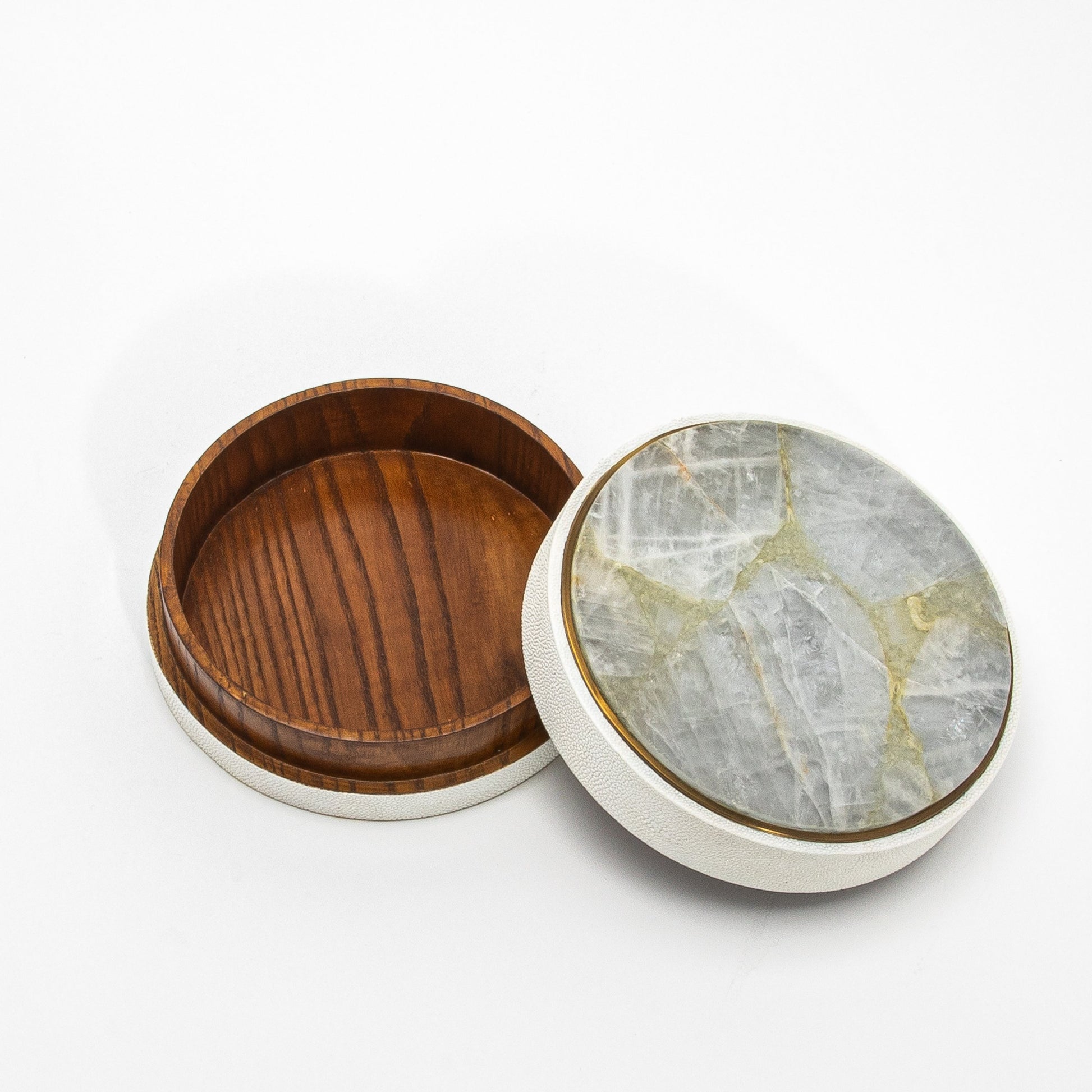 Set of 3 Boxes in White Shagreen and White Quartz with Brass Frame by R&Y Augousti