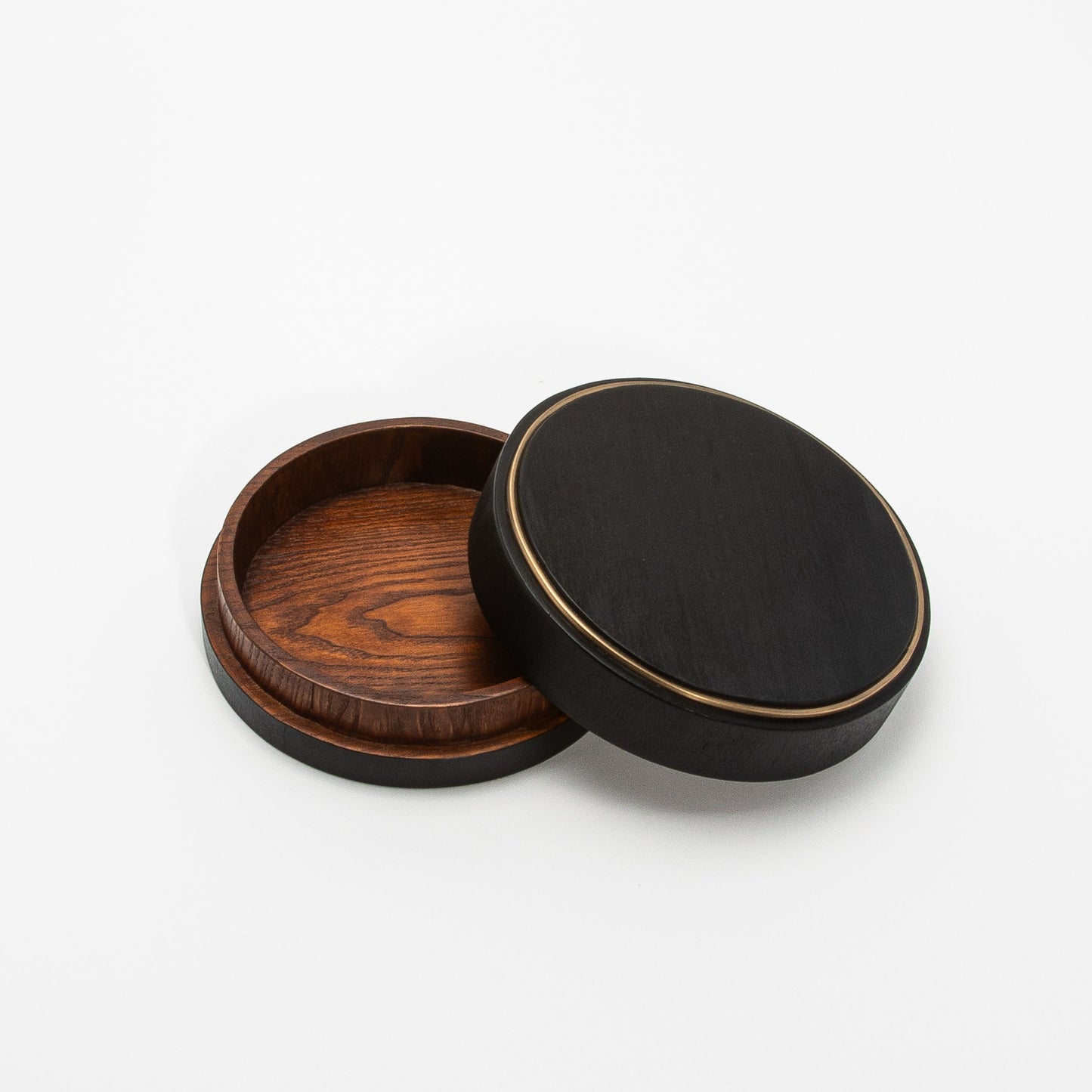Set of 3 Boxes in Black Oak with Brass Frame by R&Y Augousti