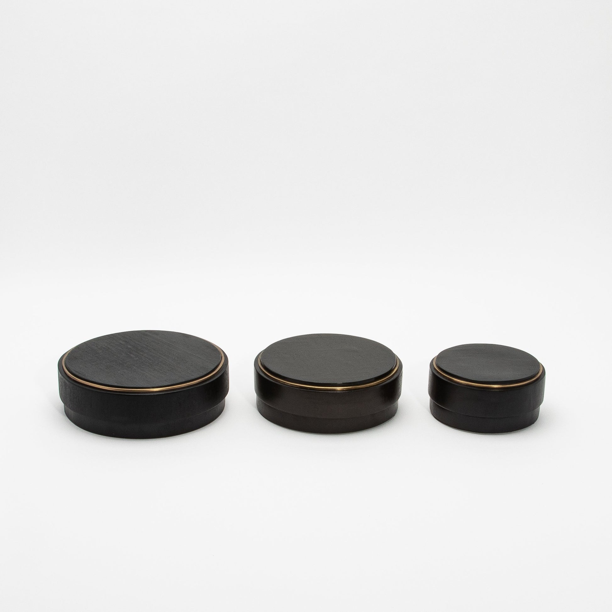 Set of 3 Boxes in Black Oak with Brass Frame by R&Y Augousti