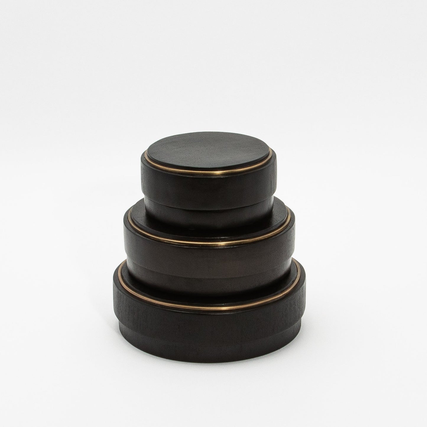 Set of 3 Boxes in Black Oak with Brass Frame by R&Y Augousti