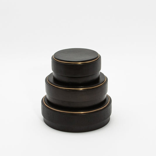 Set of 3 Boxes in Black Oak with Brass Frame by R&Y Augousti