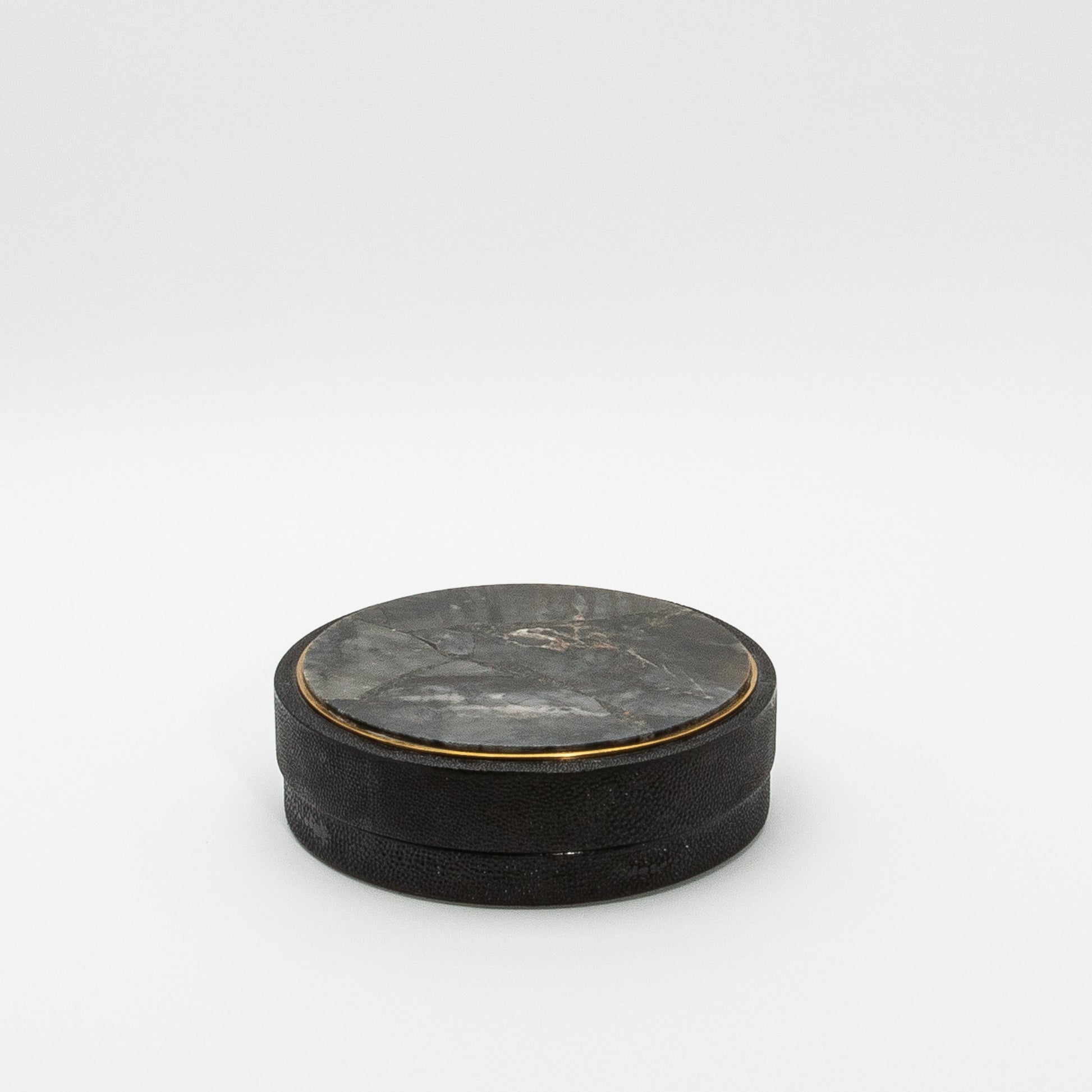 Set of 3 Boxes in Black Shagreen and Black Quartz with Brass Frame by R&Y Augousti