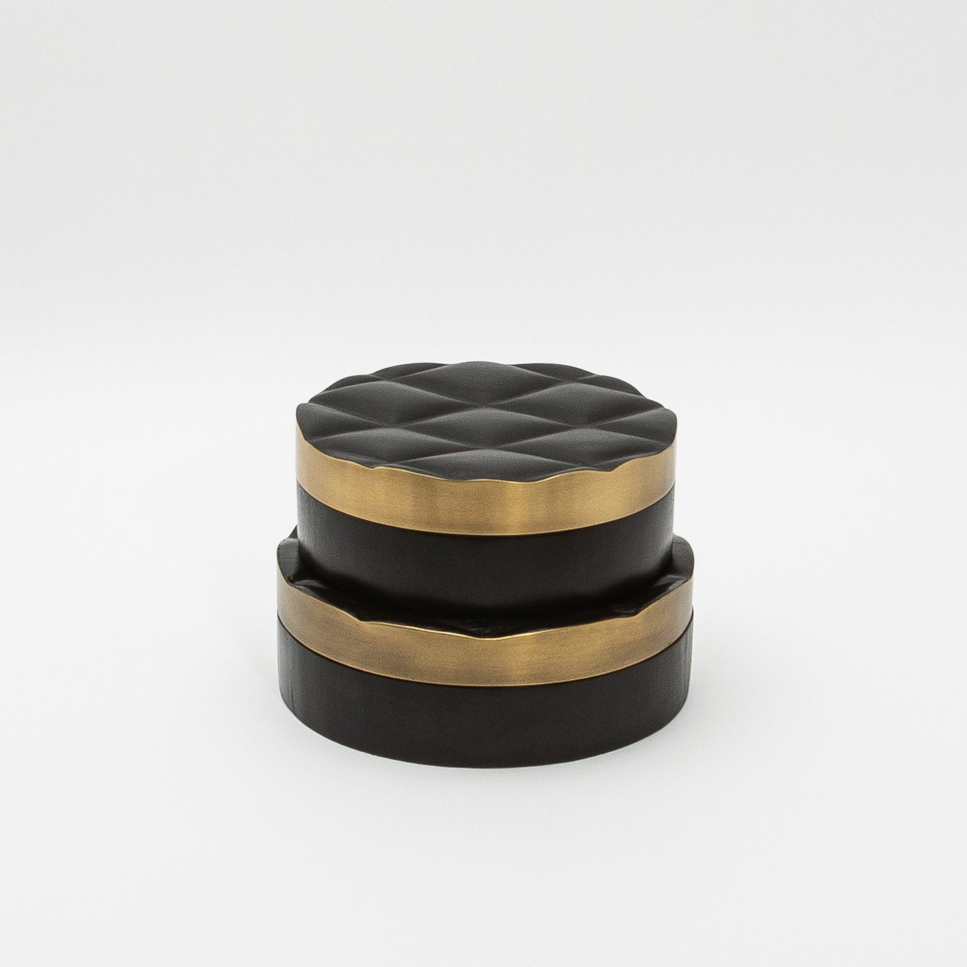 Set of 2 Quilted Boxes in Black Oak with Bronze Patina Brass by Kifu Paris