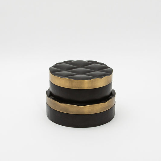 Set of 2 Quilted Boxes in Black Oak with Bronze Patina Brass by Kifu Paris