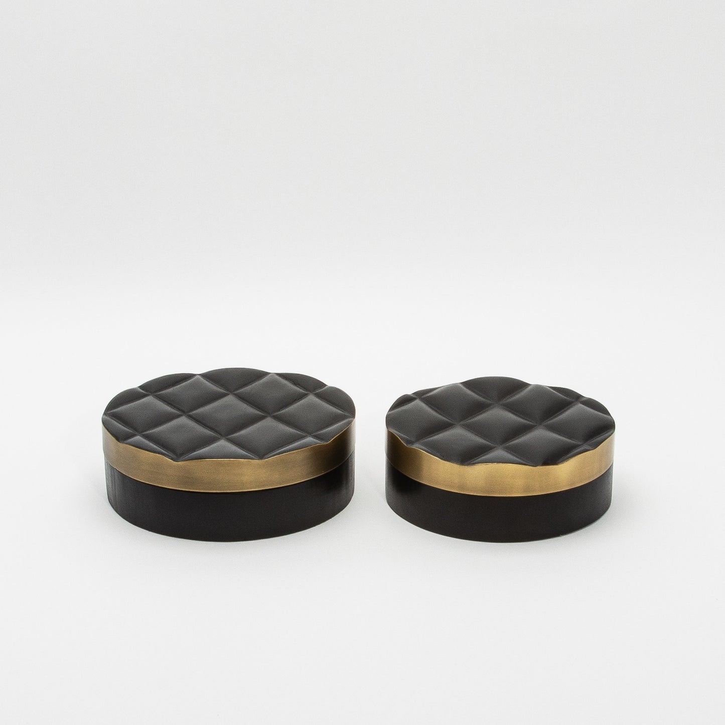 Set of 2 Quilted Boxes in Black Oak with Bronze Patina Brass by Kifu Paris