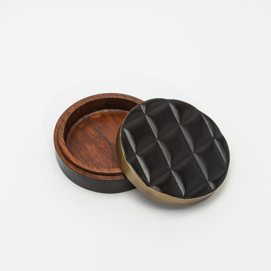 Set of 2 Quilted Boxes in Black Oak with Bronze Patina Brass by Kifu Paris
