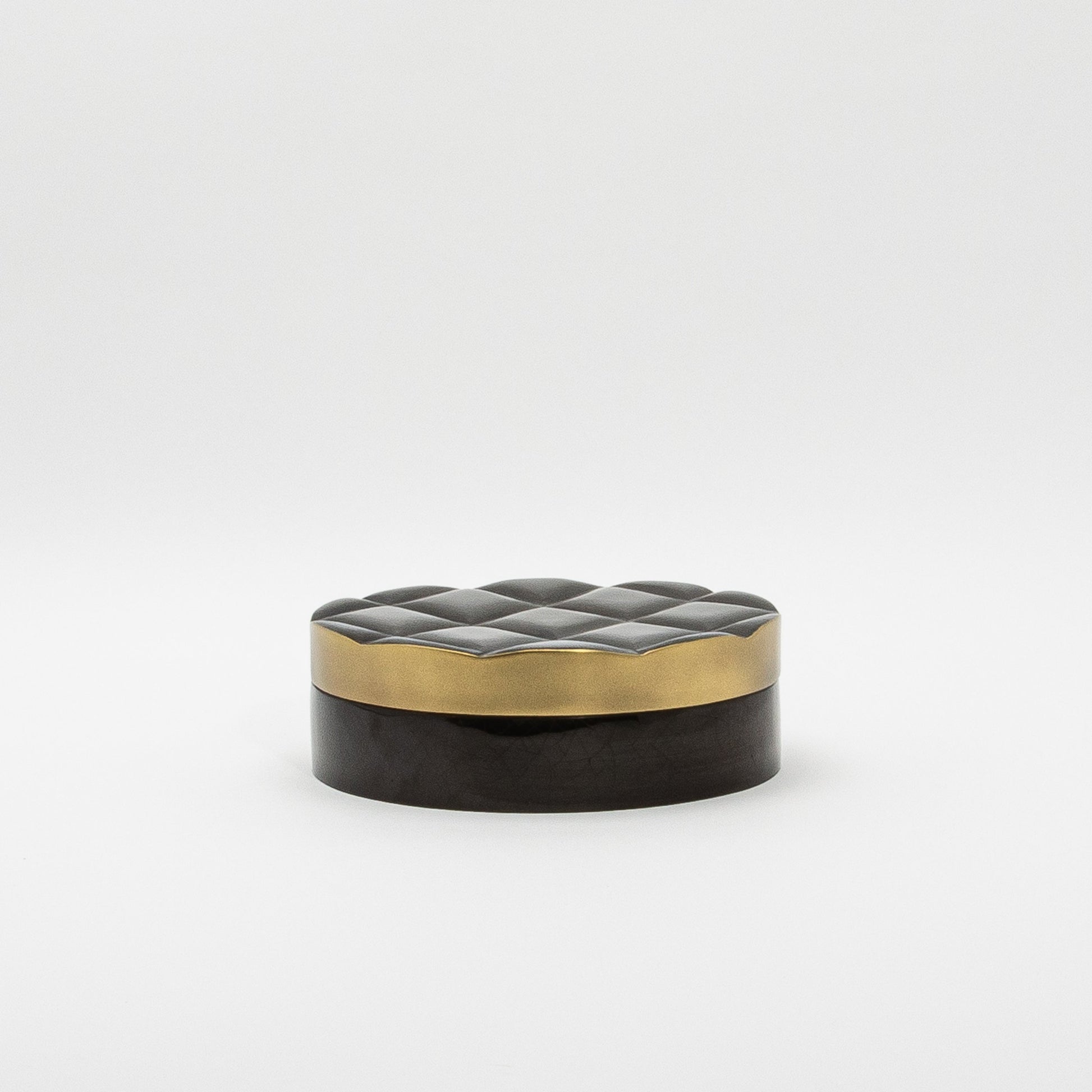 Set of 2 Quilted Boxes in Black Shell with Bronze Patina Brass by Kifu Paris