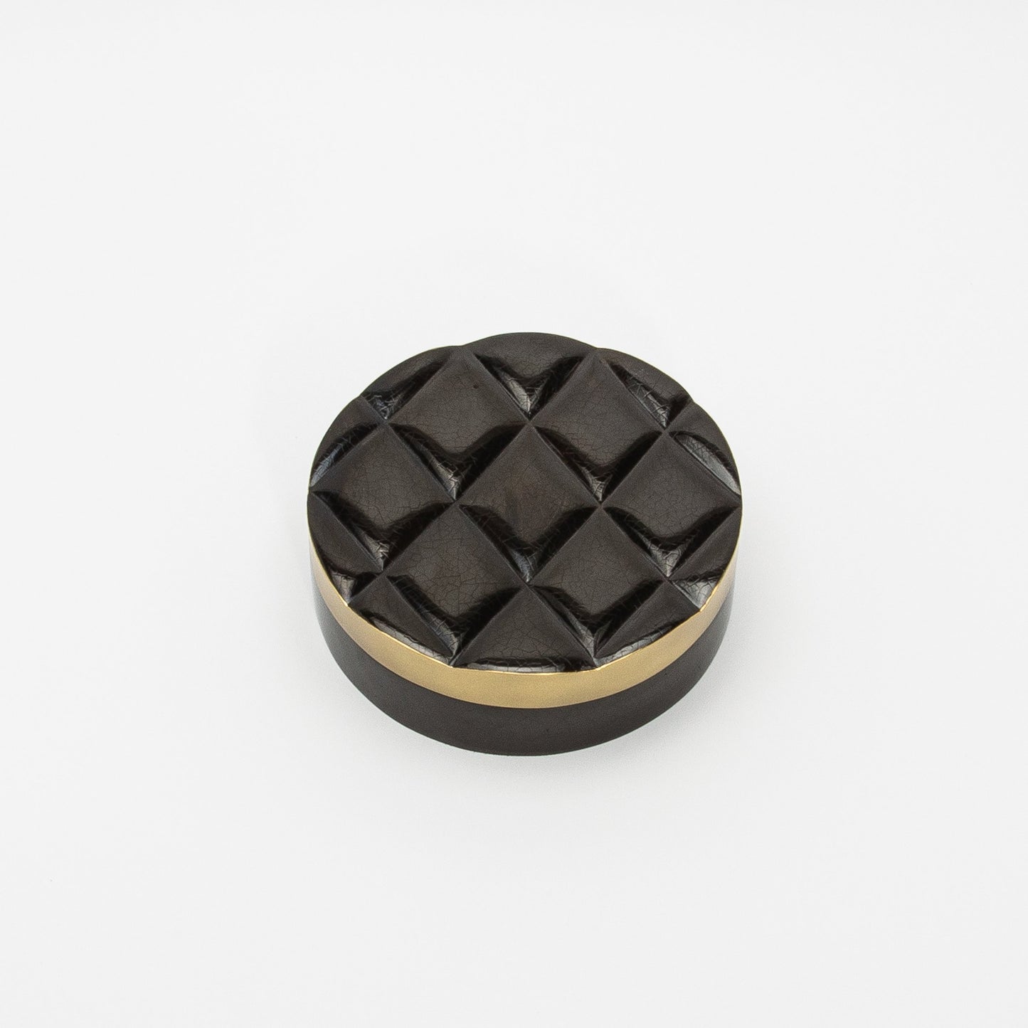 Set of 2 Quilted Boxes in Black Shell with Bronze Patina Brass by Kifu Paris