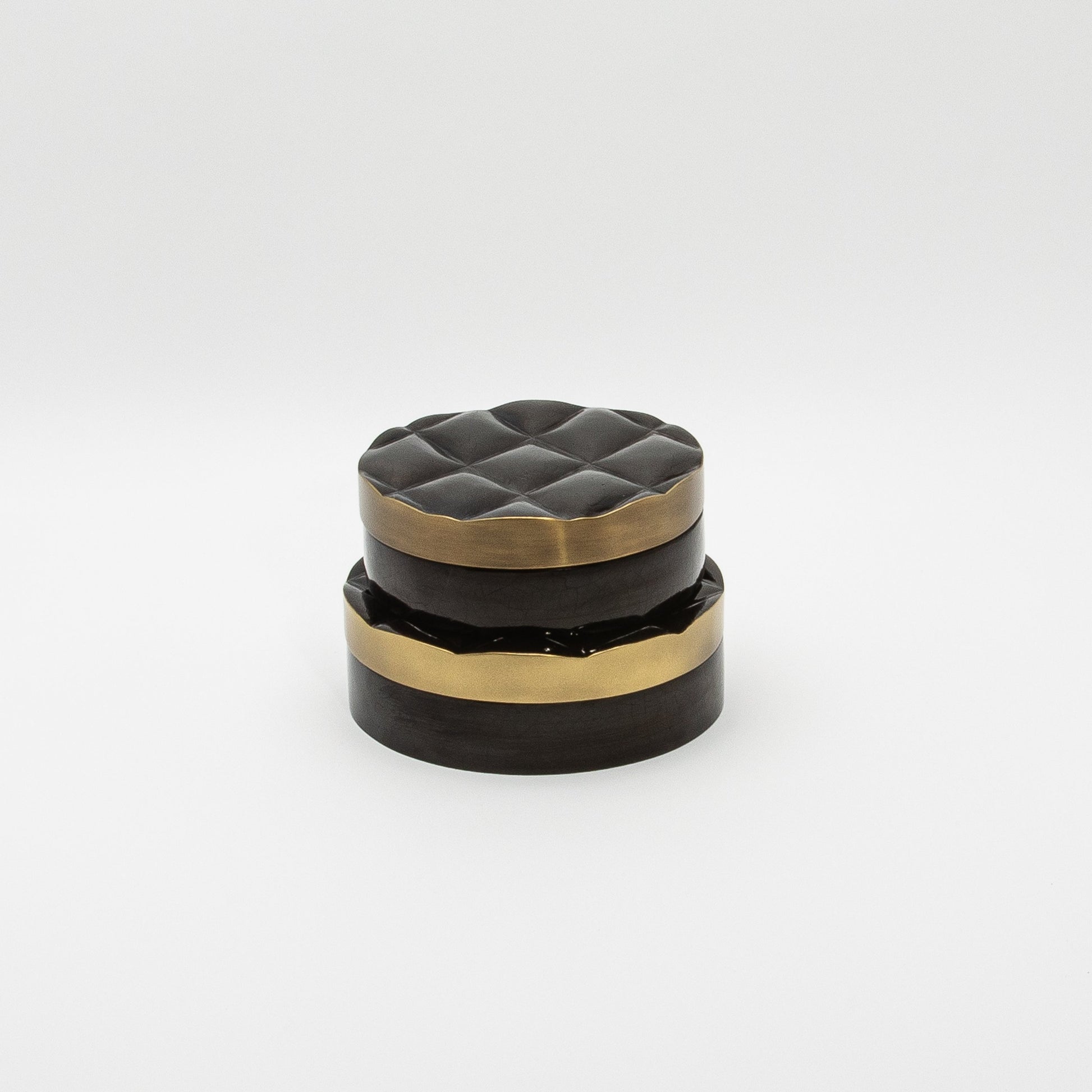 Set of 2 Quilted Boxes in Black Shell with Bronze Patina Brass by Kifu Paris