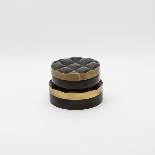 Set of 2 Quilted Boxes in Black Shell with Bronze Patina Brass by Kifu Paris