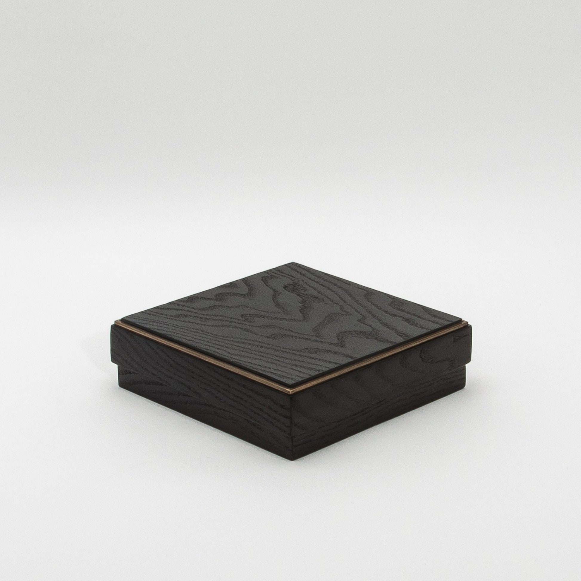 Set of 3 Square Boxes in Black Oak with Brass Frame by R&Y Augousti
