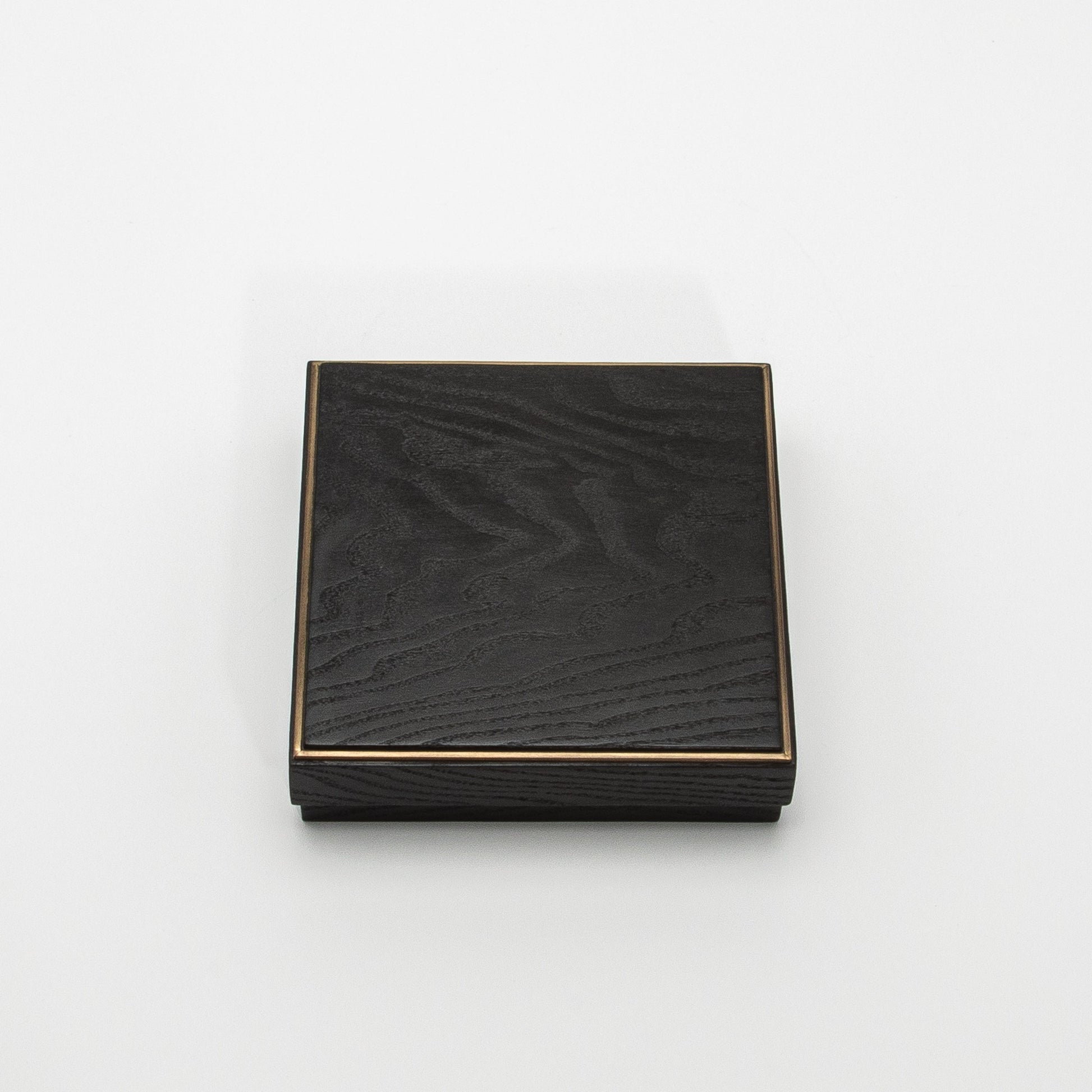 Set of 3 Square Boxes in Black Oak with Brass Frame by R&Y Augousti