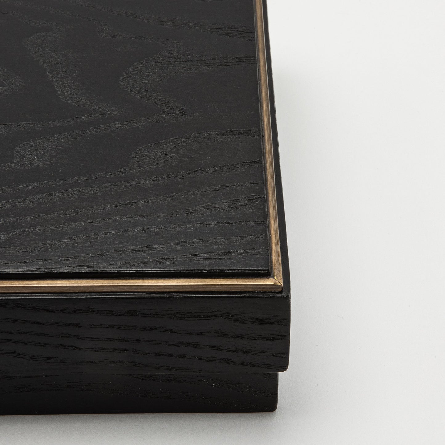 Set of 3 Square Boxes in Black Oak with Brass Frame by R&Y Augousti
