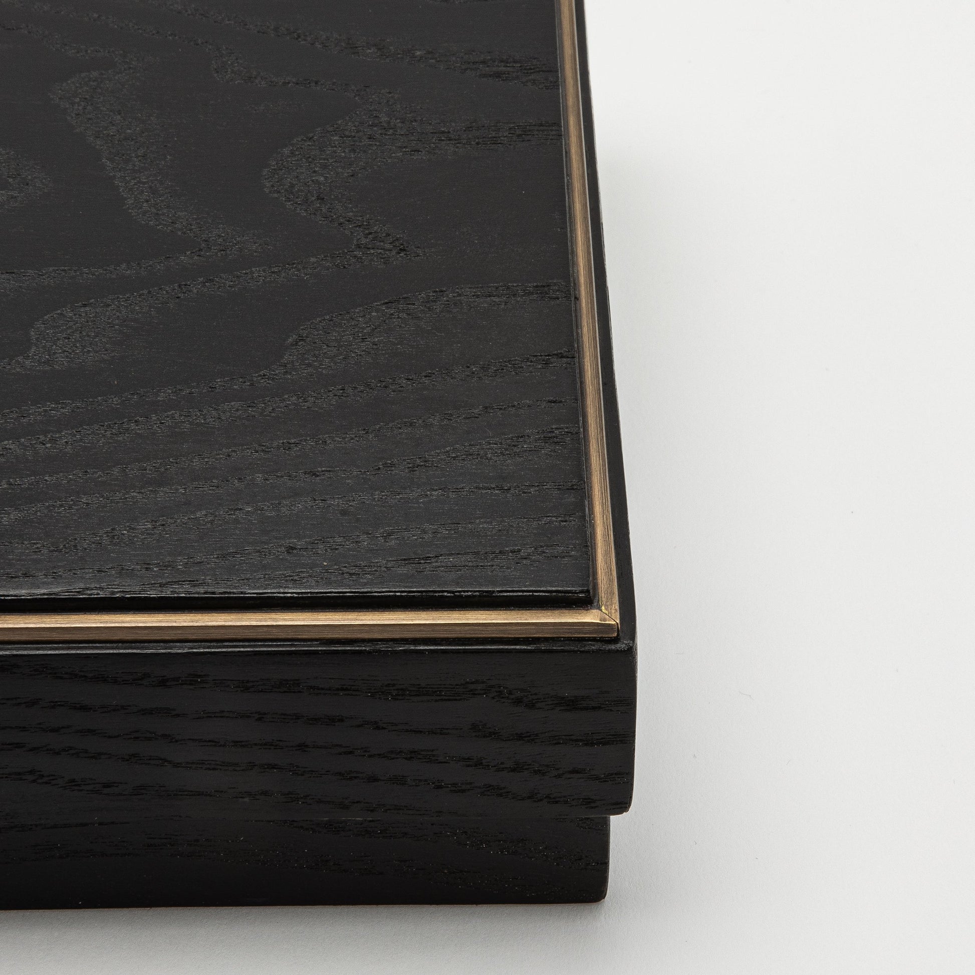Set of 3 Square Boxes in Black Oak with Brass Frame by R&Y Augousti