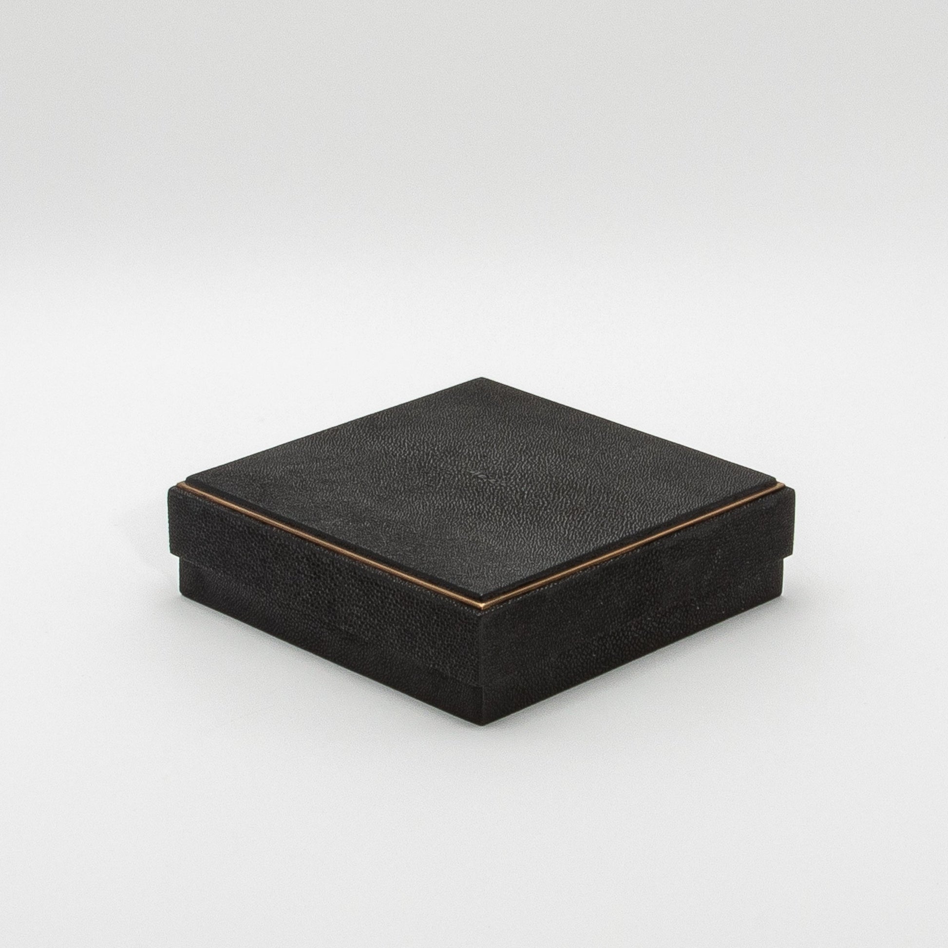 Set of 3 Square Boxes in Black Shagreen with Brass Frame by R&Y Augousti