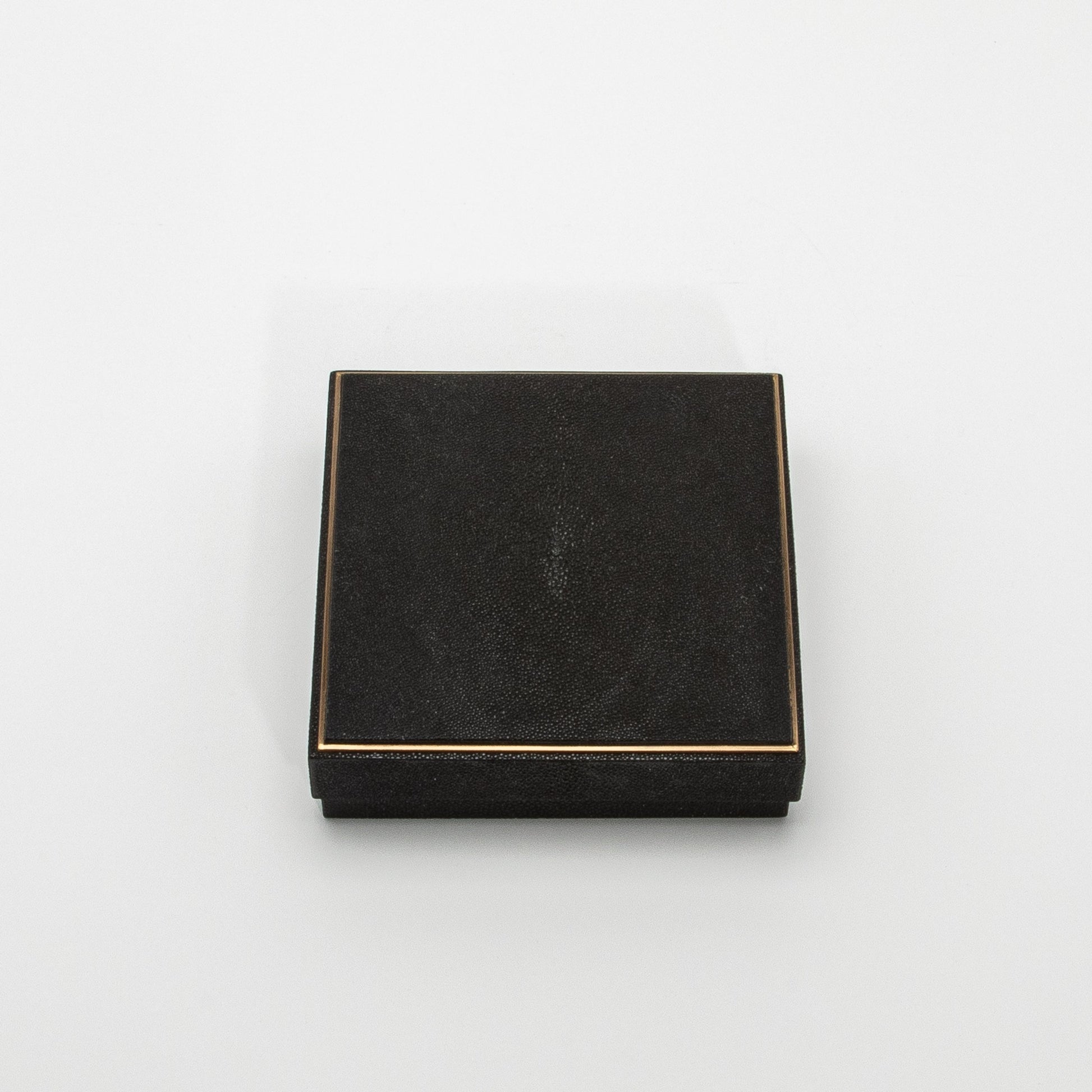 Set of 3 Square Boxes in Black Shagreen with Brass Frame by R&Y Augousti