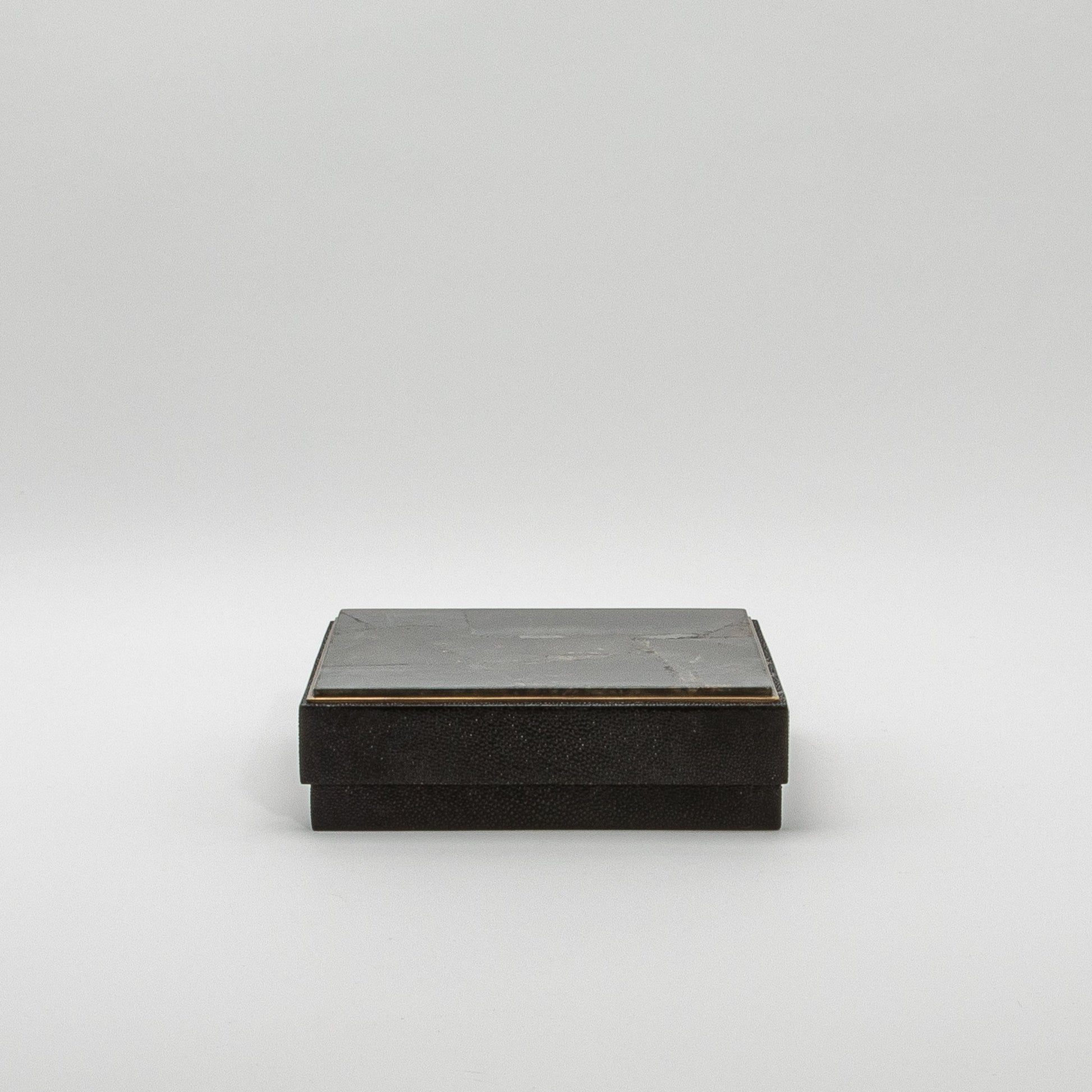 Set of 3 Square Boxes in Black Shagreen and Black Quartz with Brass Frame by R&Y Augousti