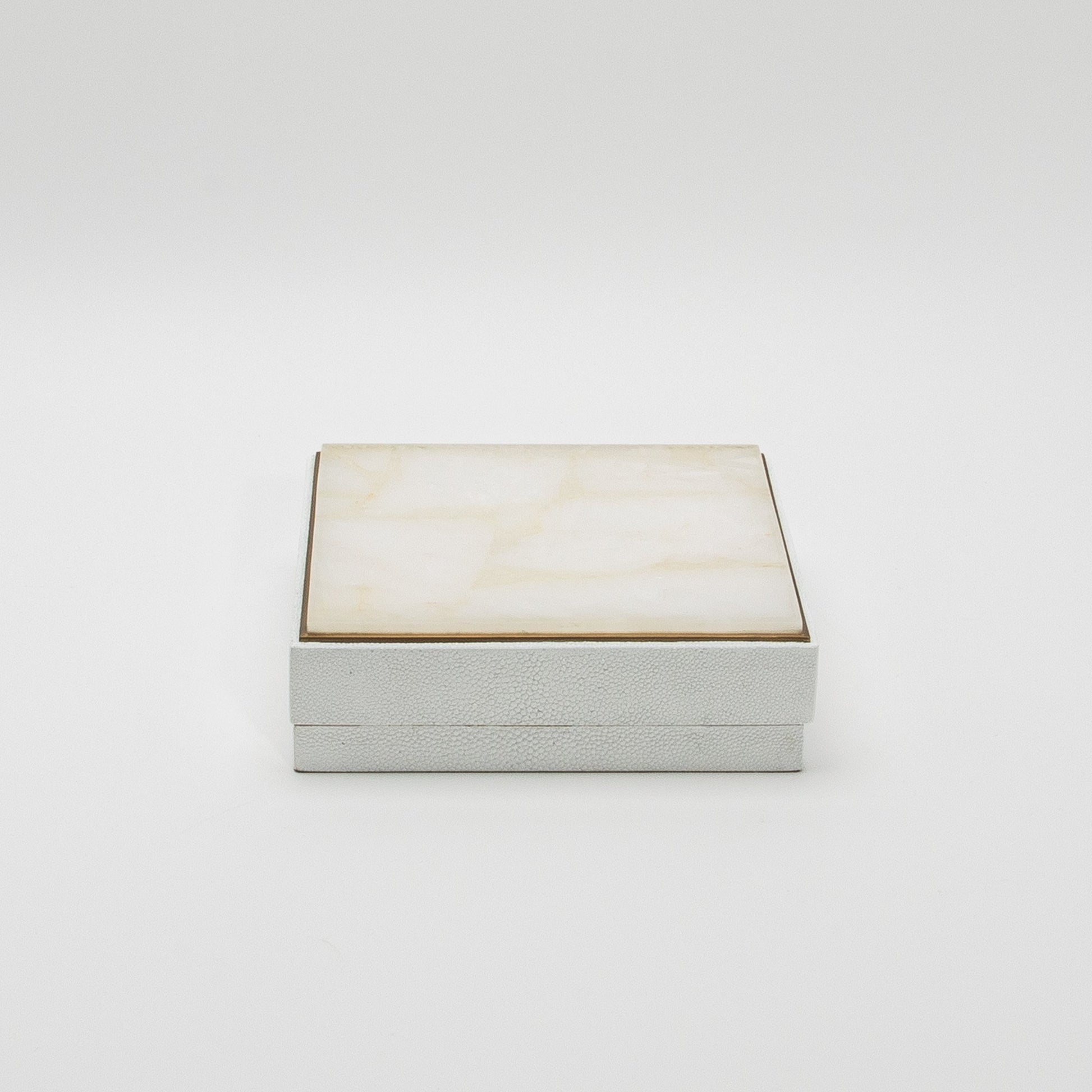 Set of 3 Square Boxes in White Shagreen and Quartz with Brass Frame by R&Y Augousti