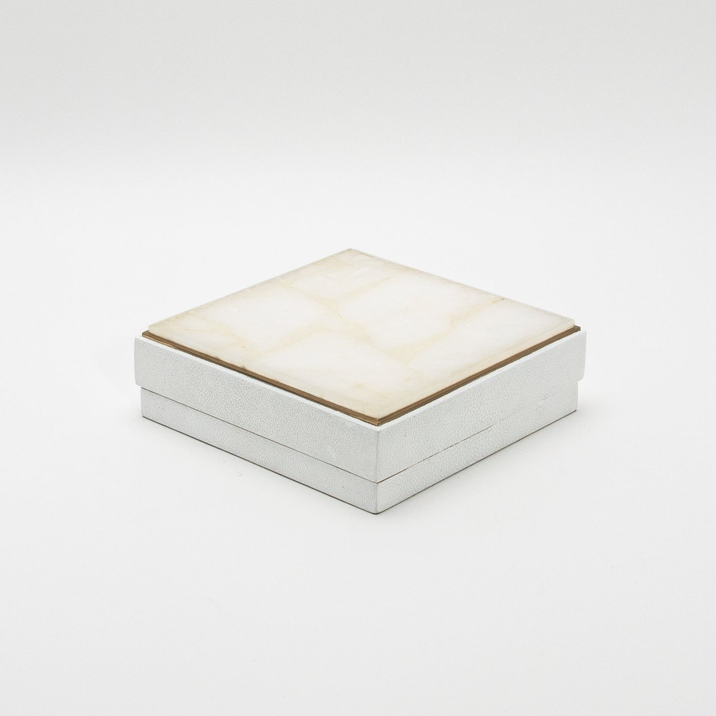Set of 3 Square Boxes in White Shagreen and Quartz with Brass Frame by R&Y Augousti