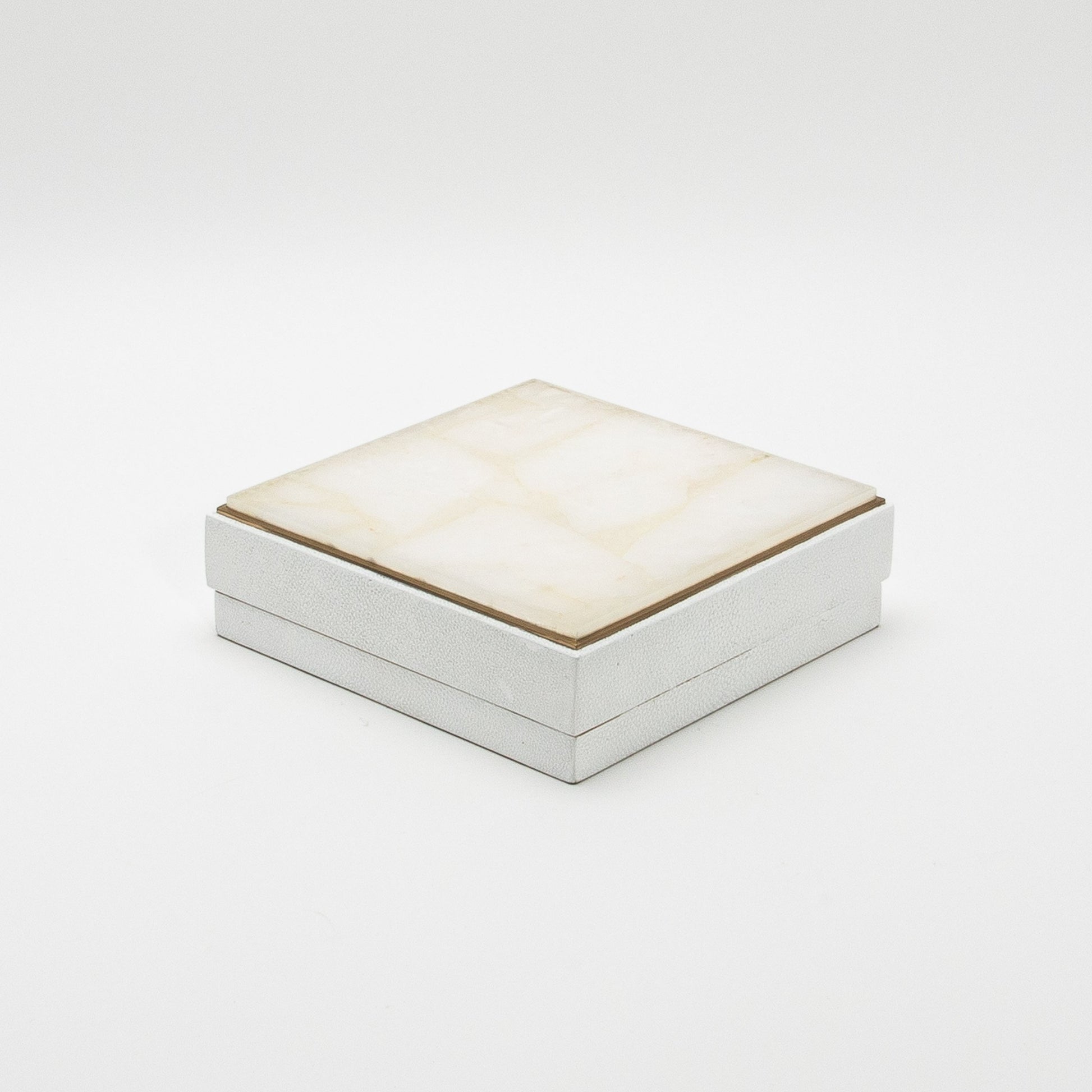 Set of 3 Square Boxes in White Shagreen and Quartz with Brass Frame by R&Y Augousti