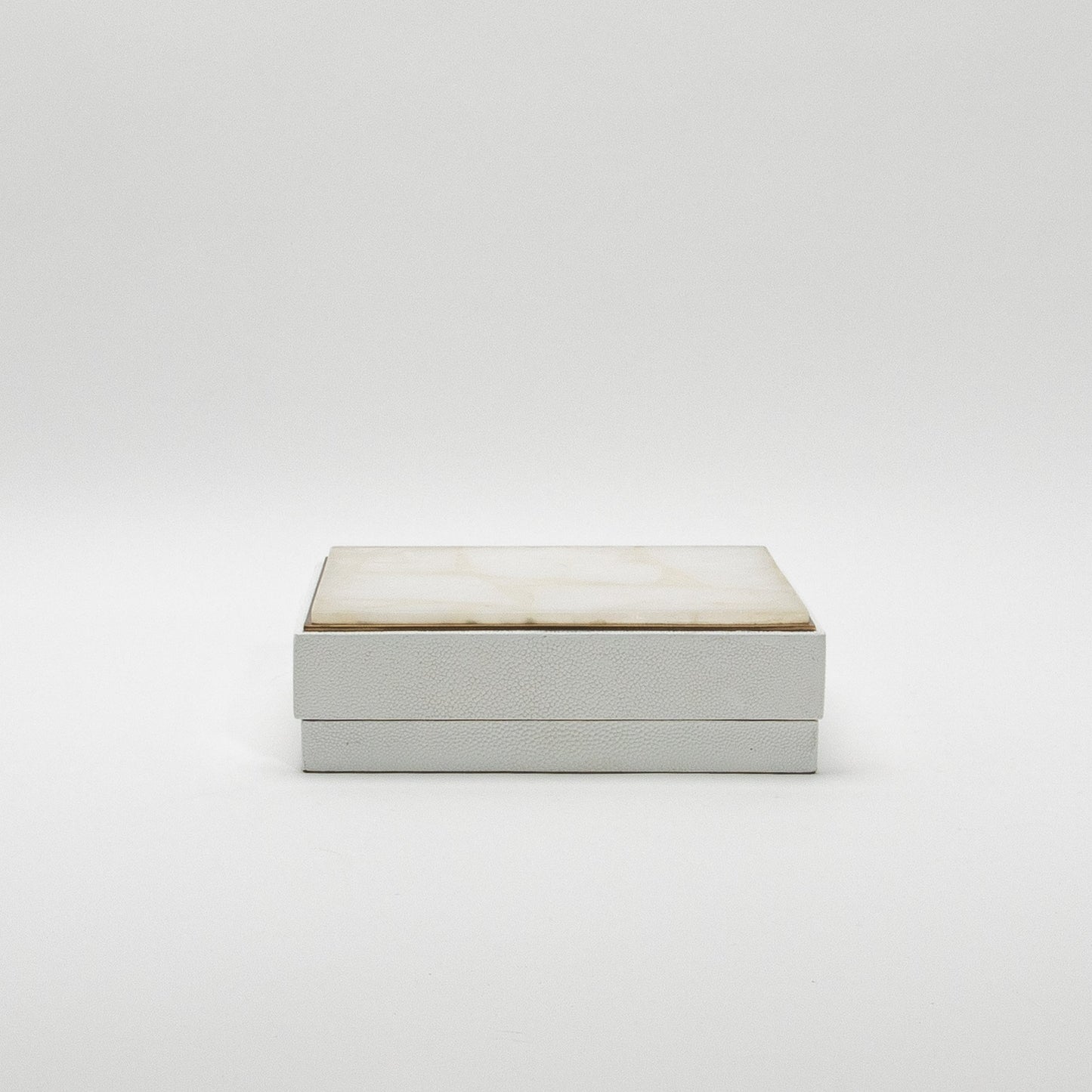 Set of 3 Square Boxes in White Shagreen and Quartz with Brass Frame by R&Y Augousti