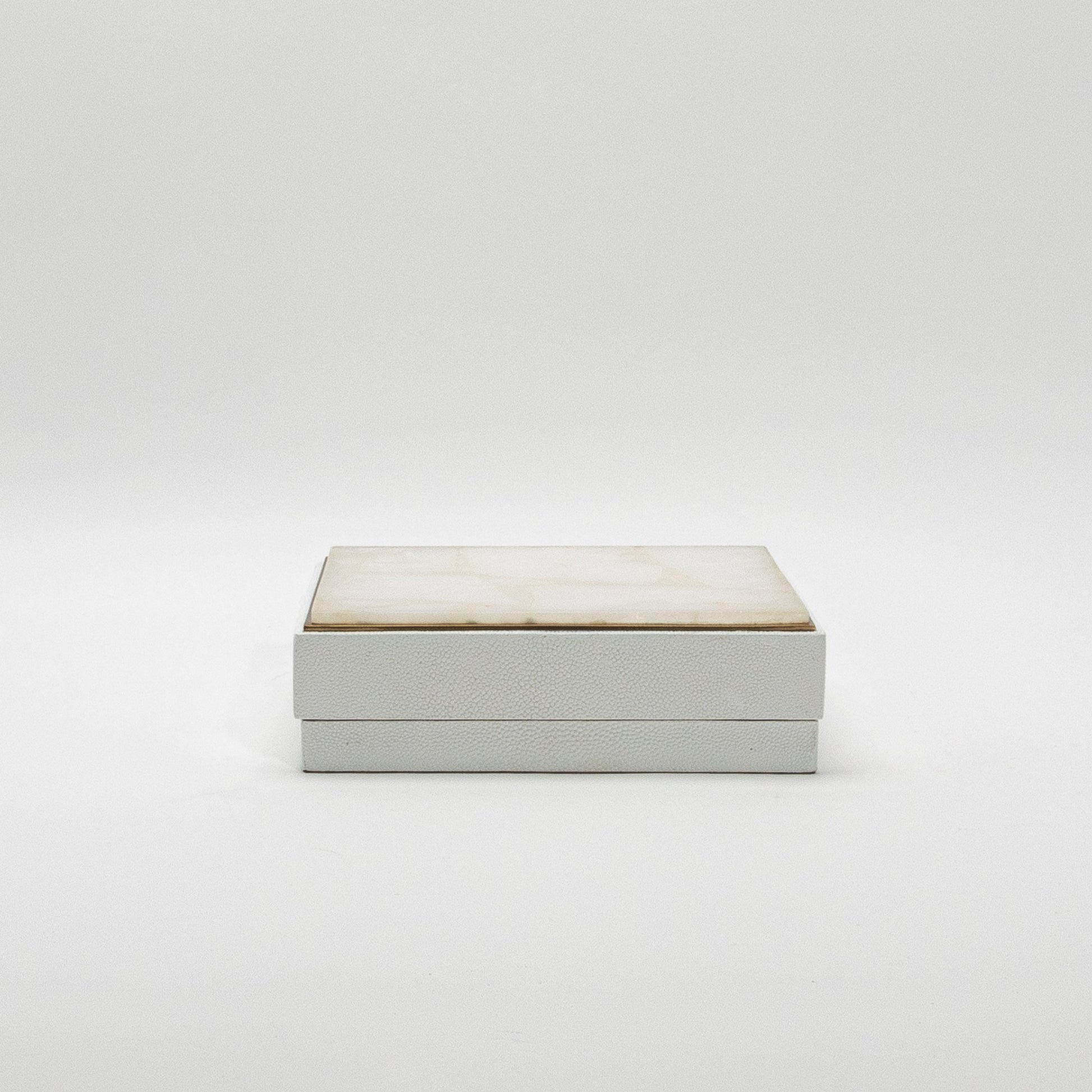Set of 3 Square Boxes in White Shagreen and Quartz with Brass Frame by R&Y Augousti
