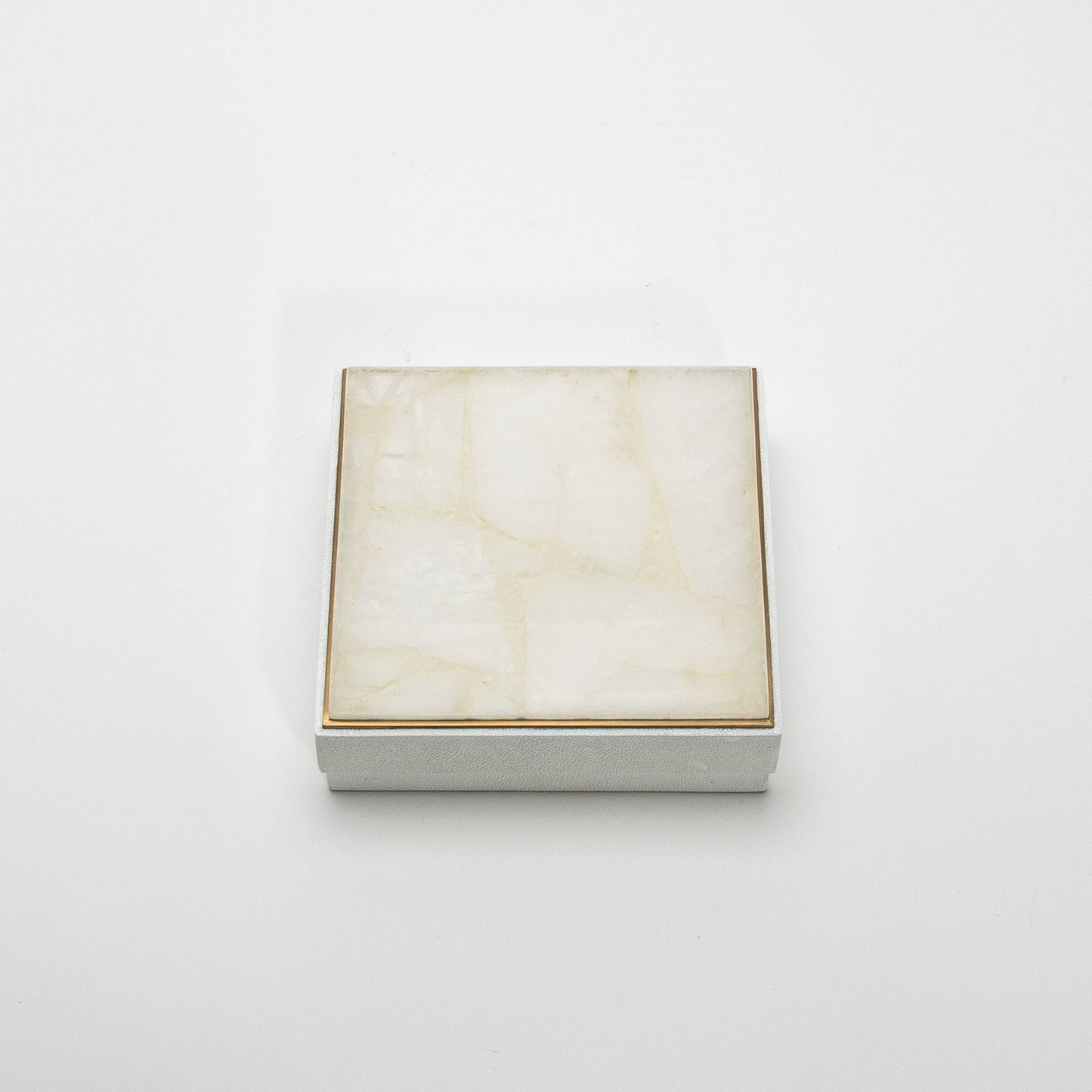 Set of 3 Square Boxes in White Shagreen and Quartz with Brass Frame by R&Y Augousti
