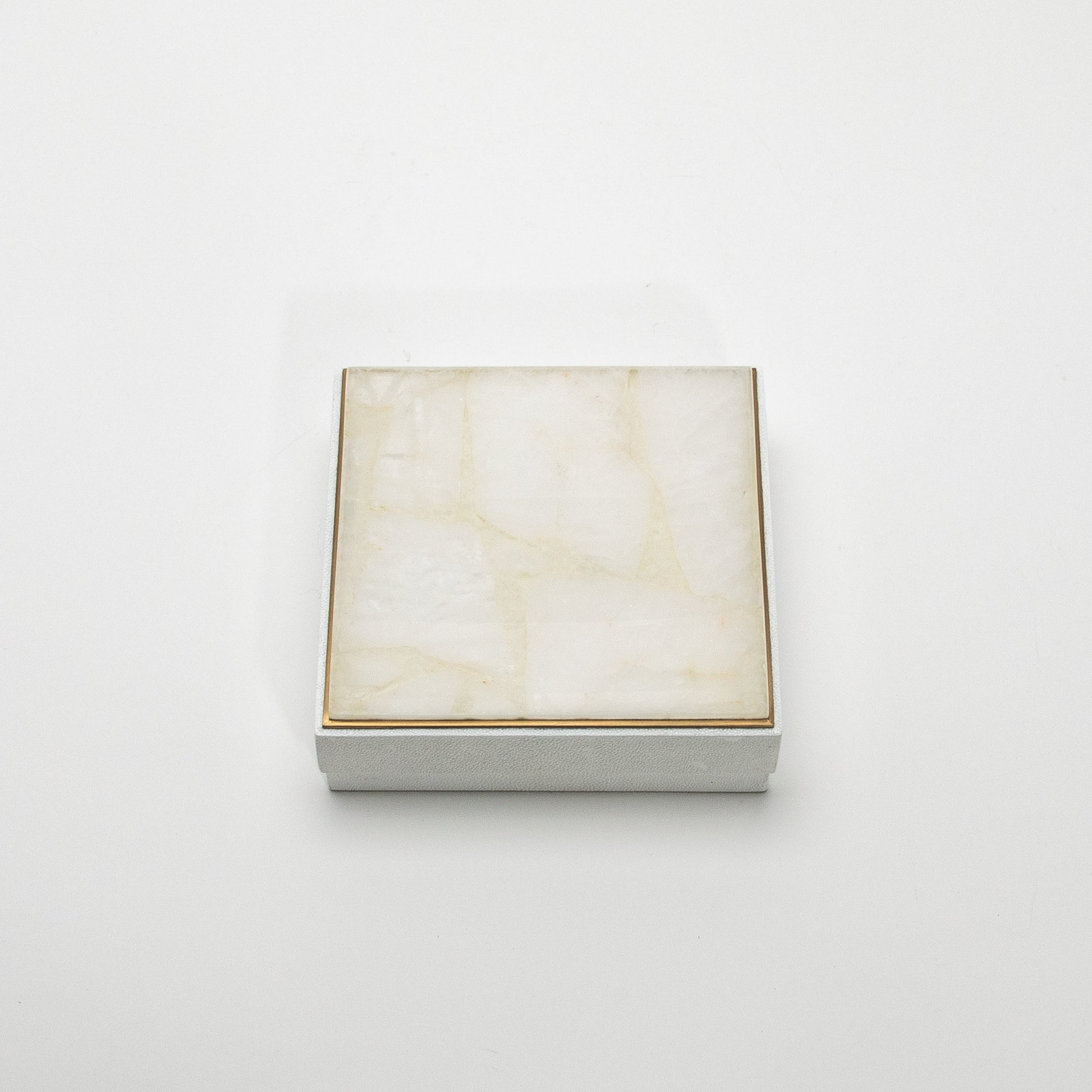 Set of 3 Square Boxes in White Shagreen and Quartz with Brass Frame by R&Y Augousti
