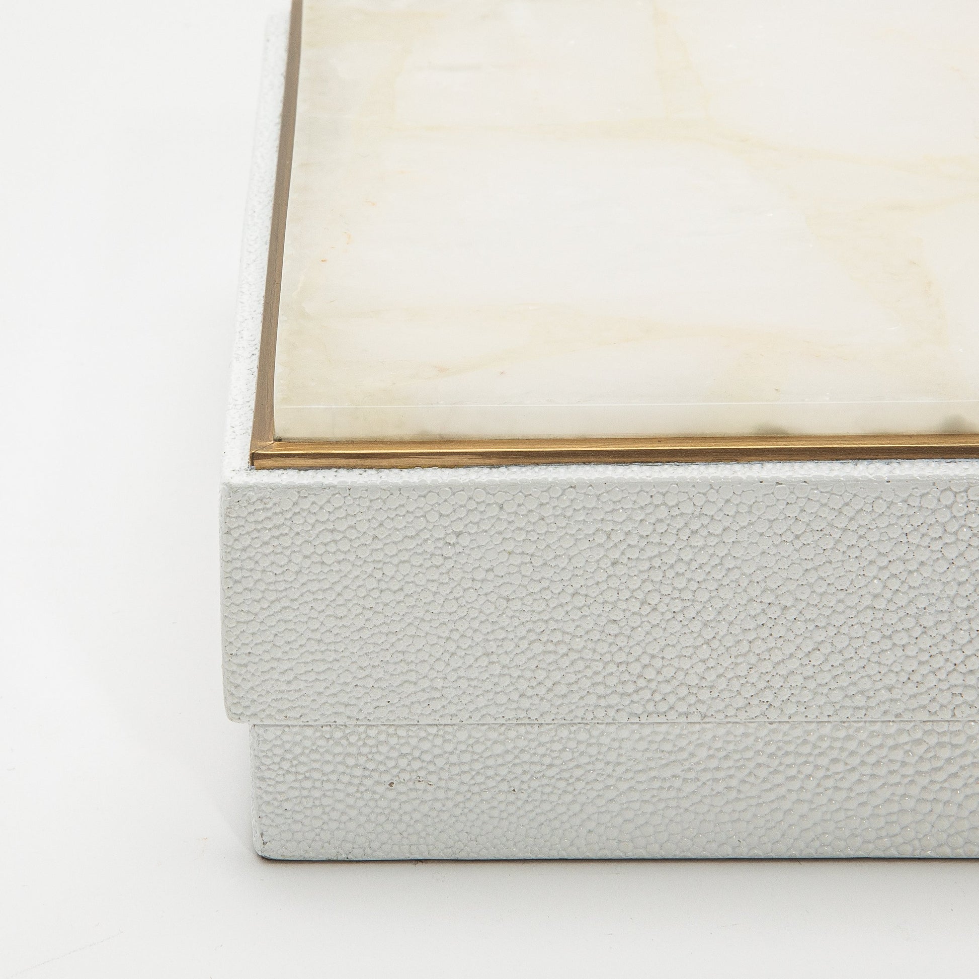 Set of 3 Square Boxes in White Shagreen and Quartz with Brass Frame by R&Y Augousti