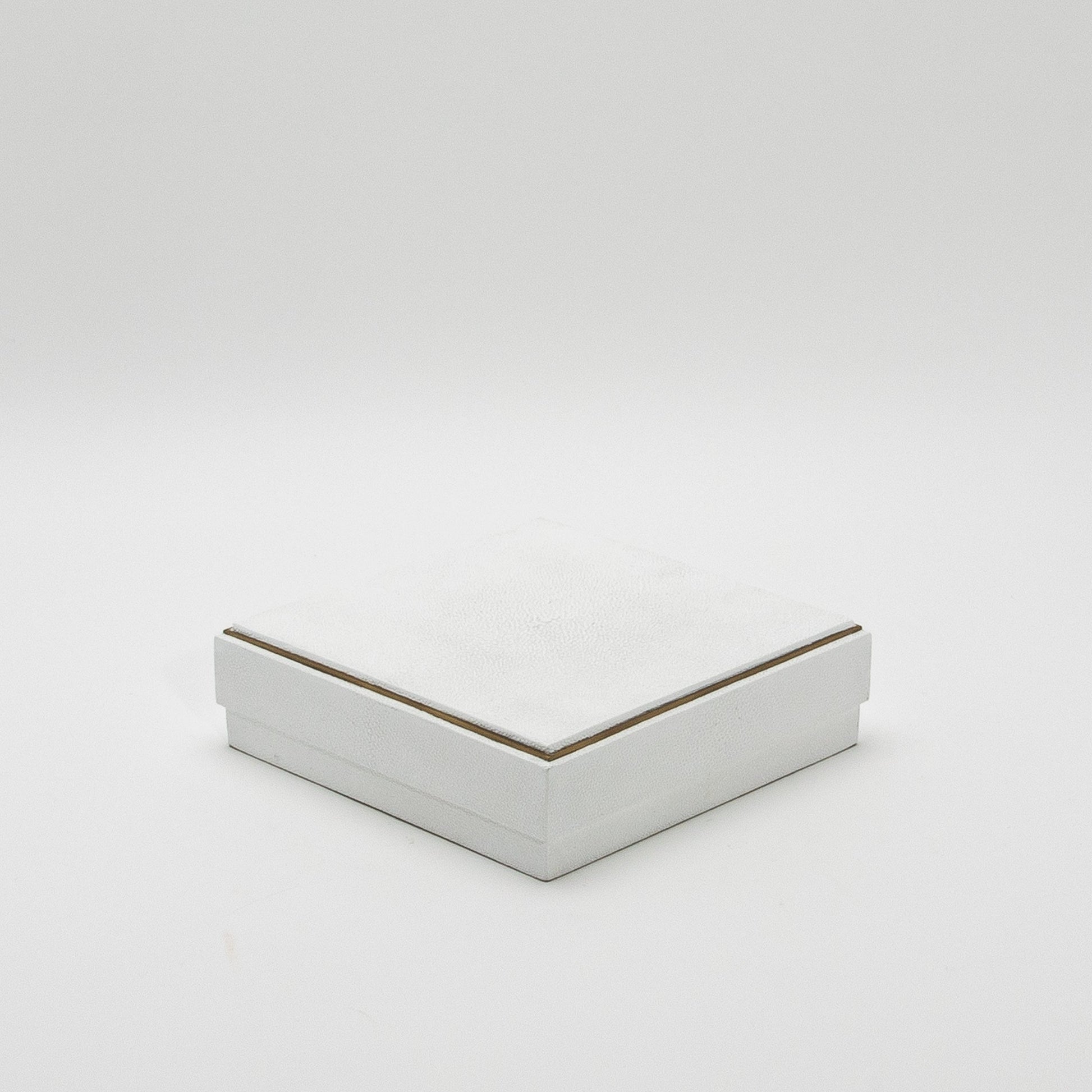 Set of 3 Square Boxes in White Shagreen with Brass Frame by R&Y Augousti