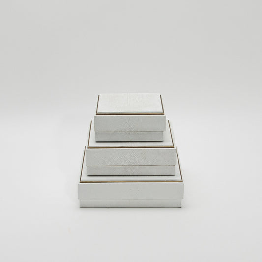 Set of 3 Square Boxes in White Shagreen with Brass Frame by R&Y Augousti