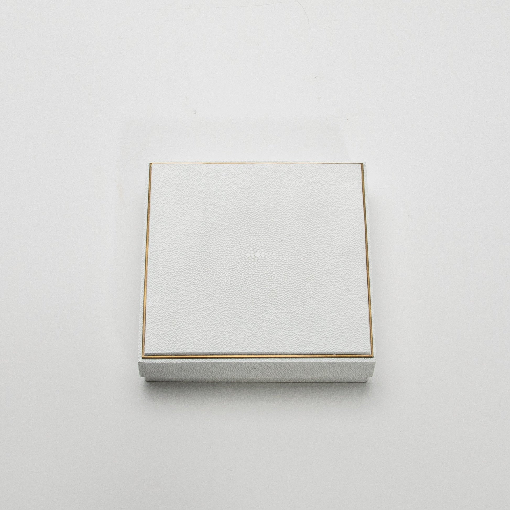 Set of 3 Square Boxes in White Shagreen with Brass Frame by R&Y Augousti