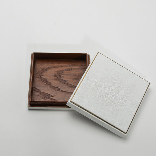 Set of 3 Square Boxes in White Shagreen with Brass Frame by R&Y Augousti
