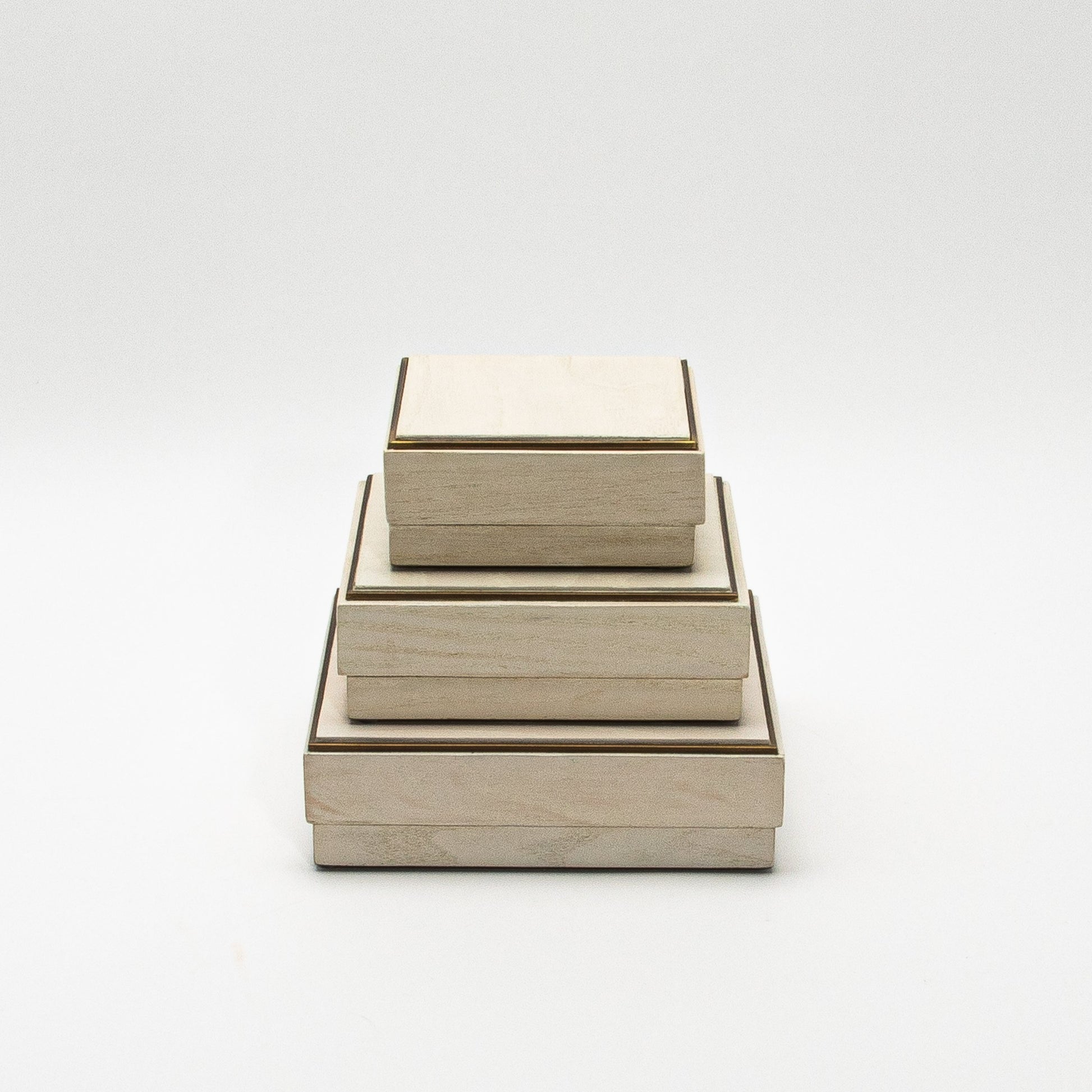 Set of 3 Square Boxes in White Oak with Brass Frame by R&Y Augousti