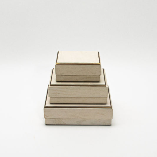 Set of 3 Square Boxes in White Oak with Brass Frame by R&Y Augousti