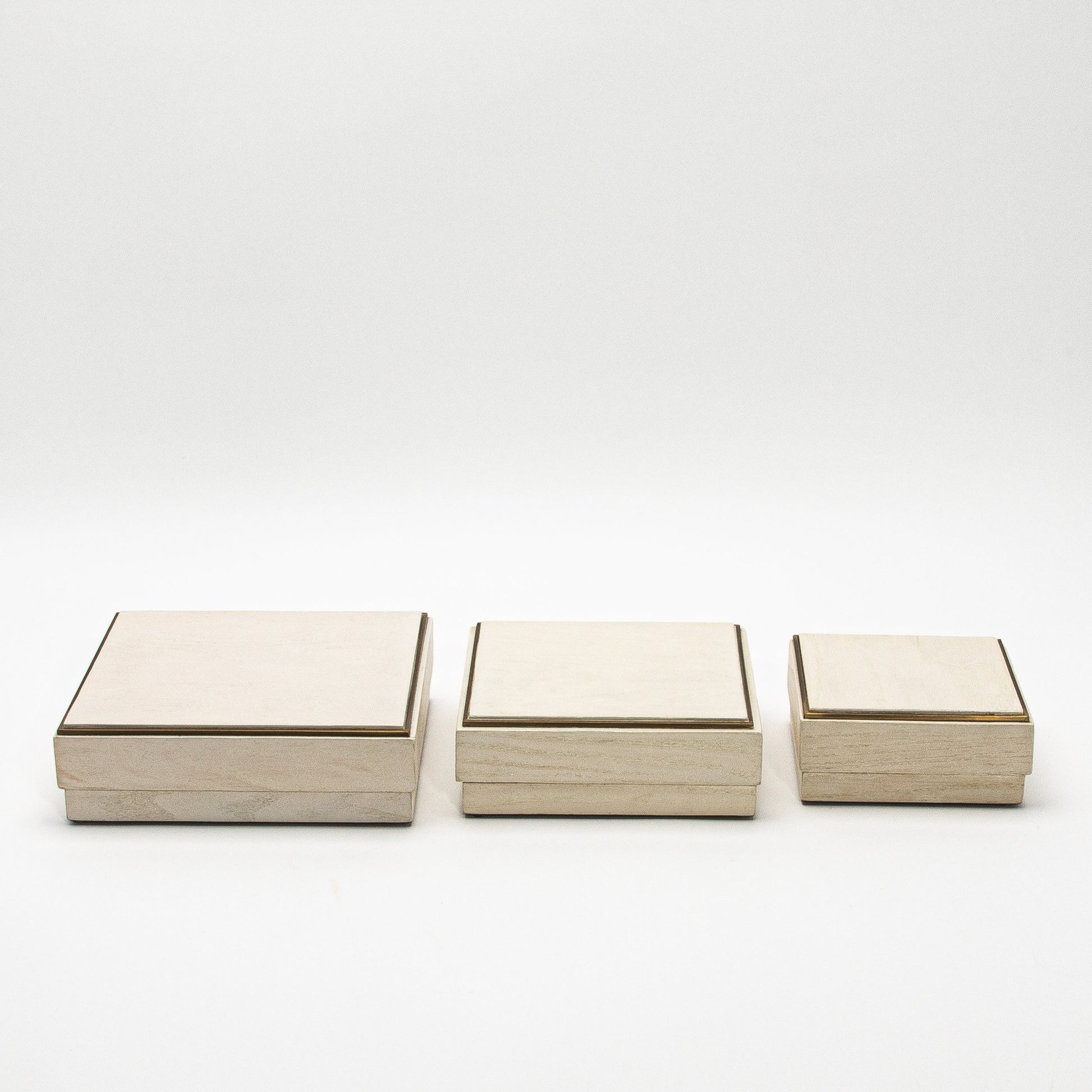 Set of 3 Square Boxes in White Oak with Brass Frame by R&Y Augousti
