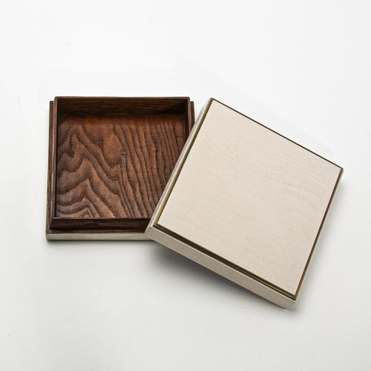 Set of 3 Square Boxes in White Oak with Brass Frame by R&Y Augousti