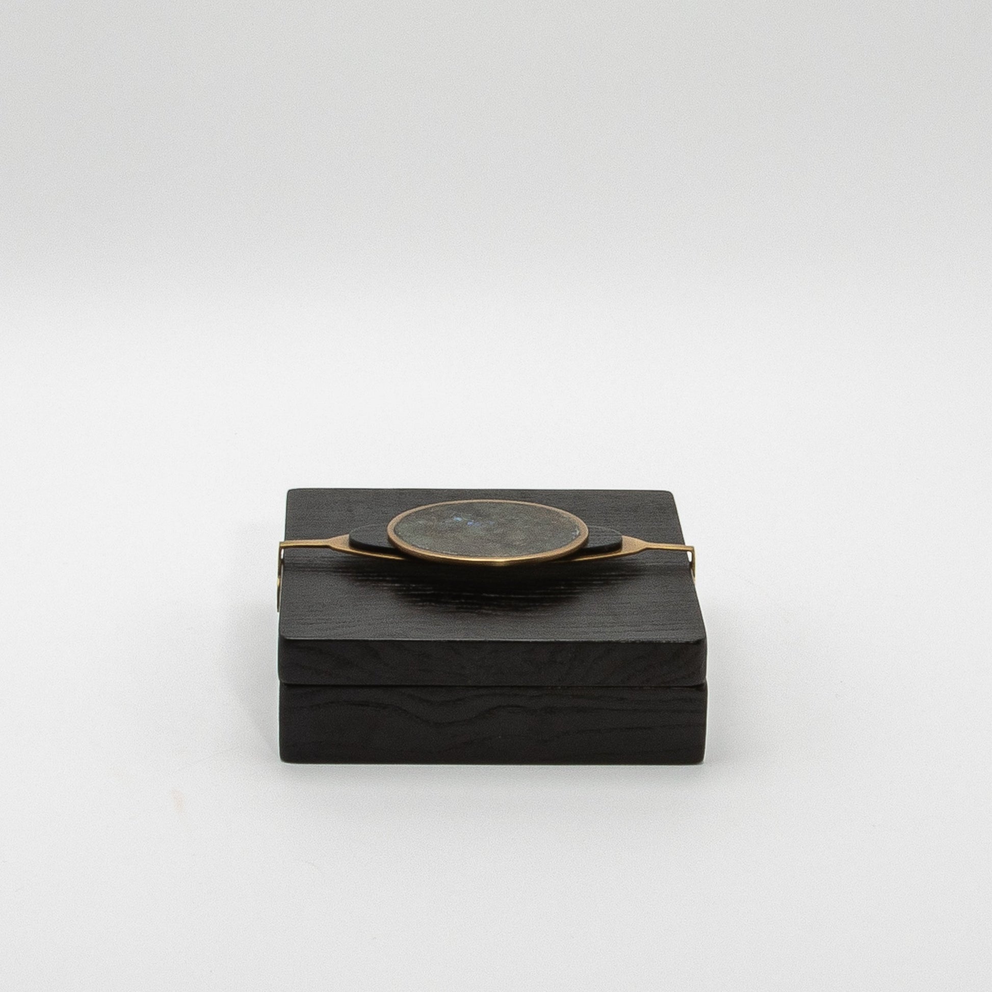 Set of 2 Boxes in Oak with Semi-Precious Stone and Brass by Kifu Paris