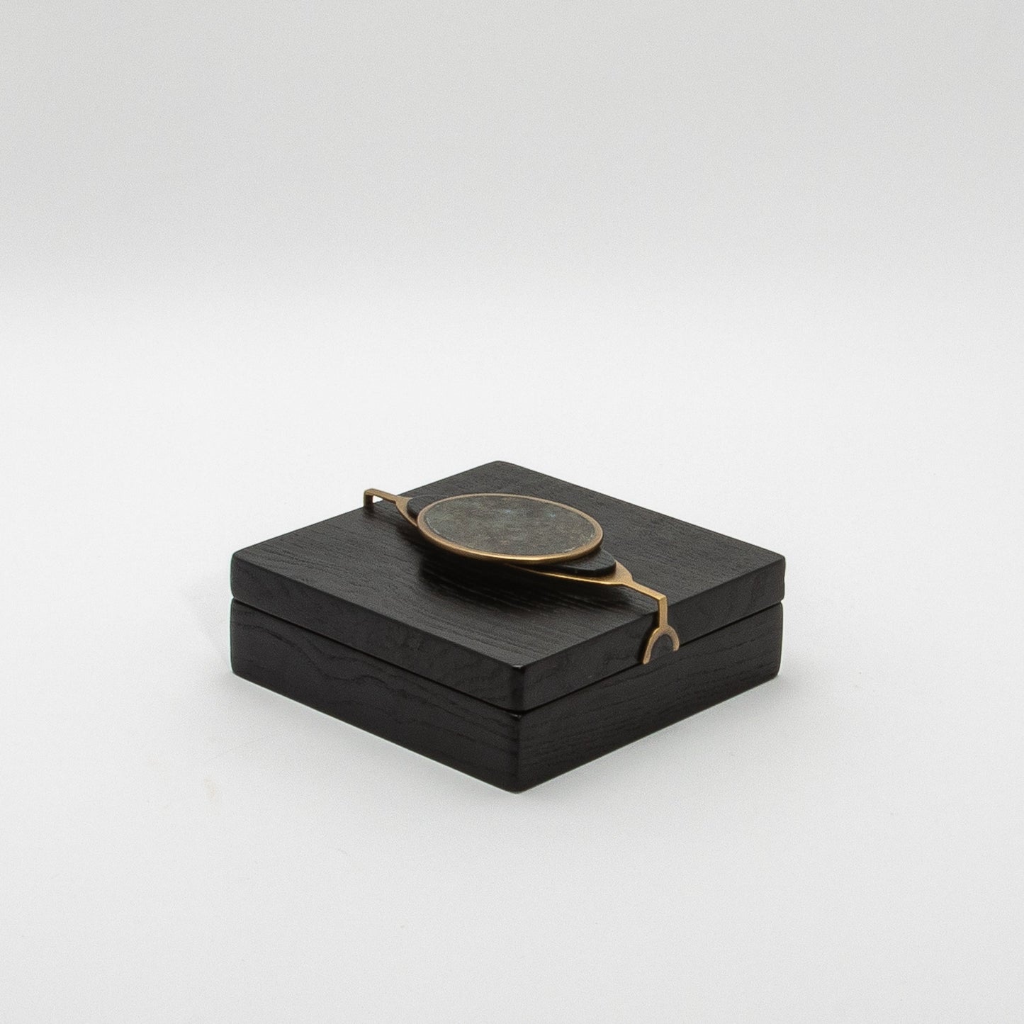 Set of 2 Boxes in Oak with Semi-Precious Stone and Brass by Kifu Paris