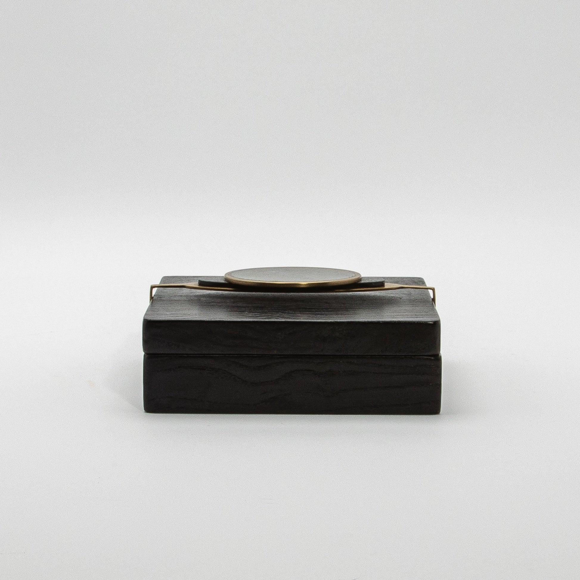 Set of 2 Boxes in Oak with Semi-Precious Stone and Brass by Kifu Paris