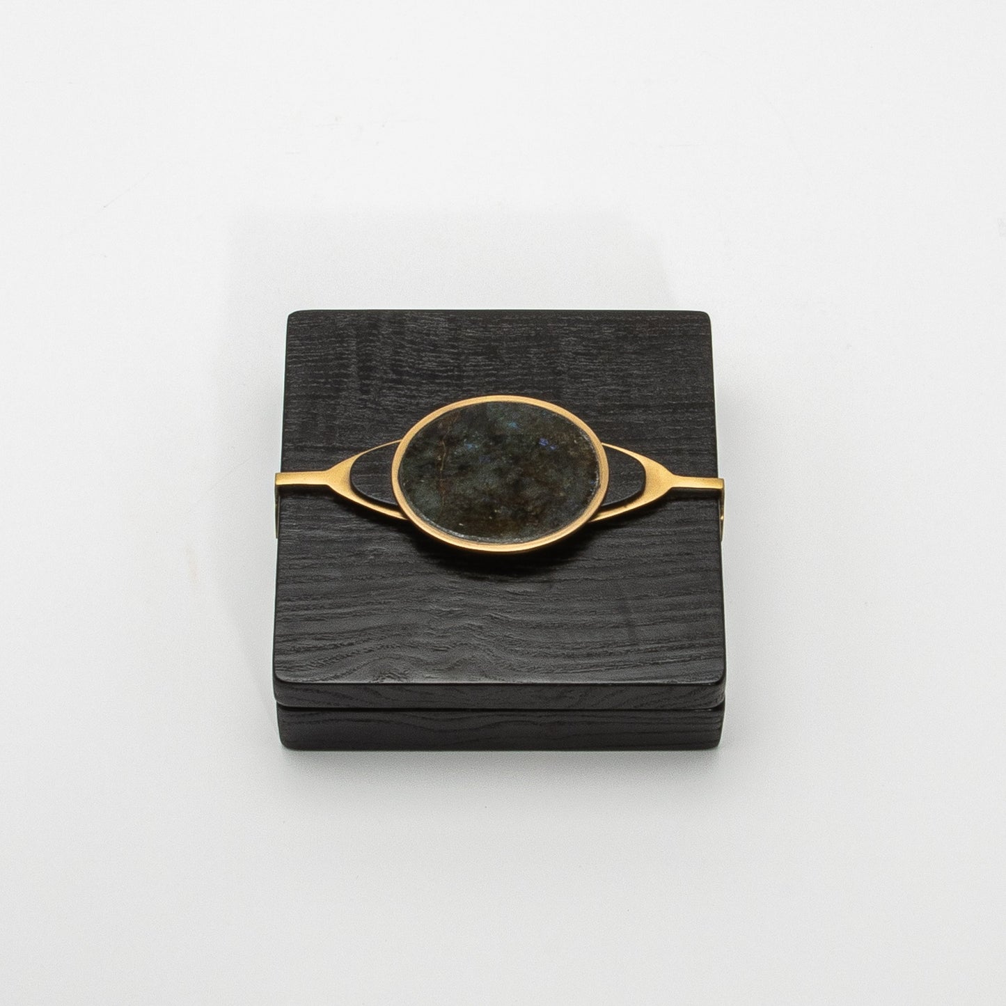 Set of 2 Boxes in Oak with Semi-Precious Stone and Brass by Kifu Paris