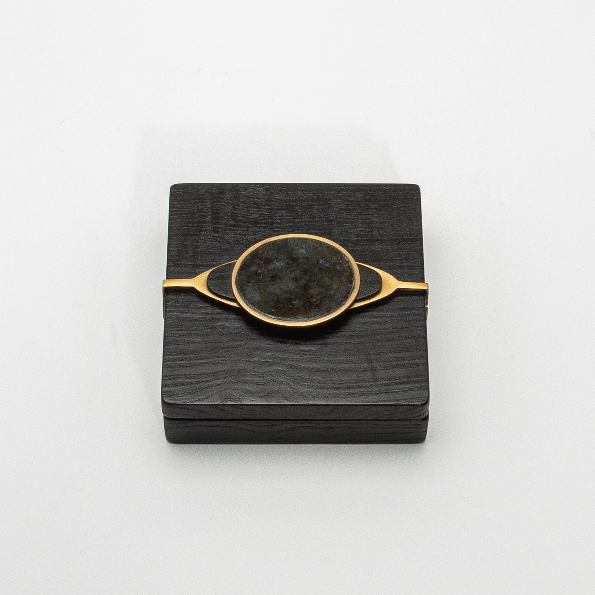 Set of 2 Boxes in Oak with Semi-Precious Stone and Brass by Kifu Paris