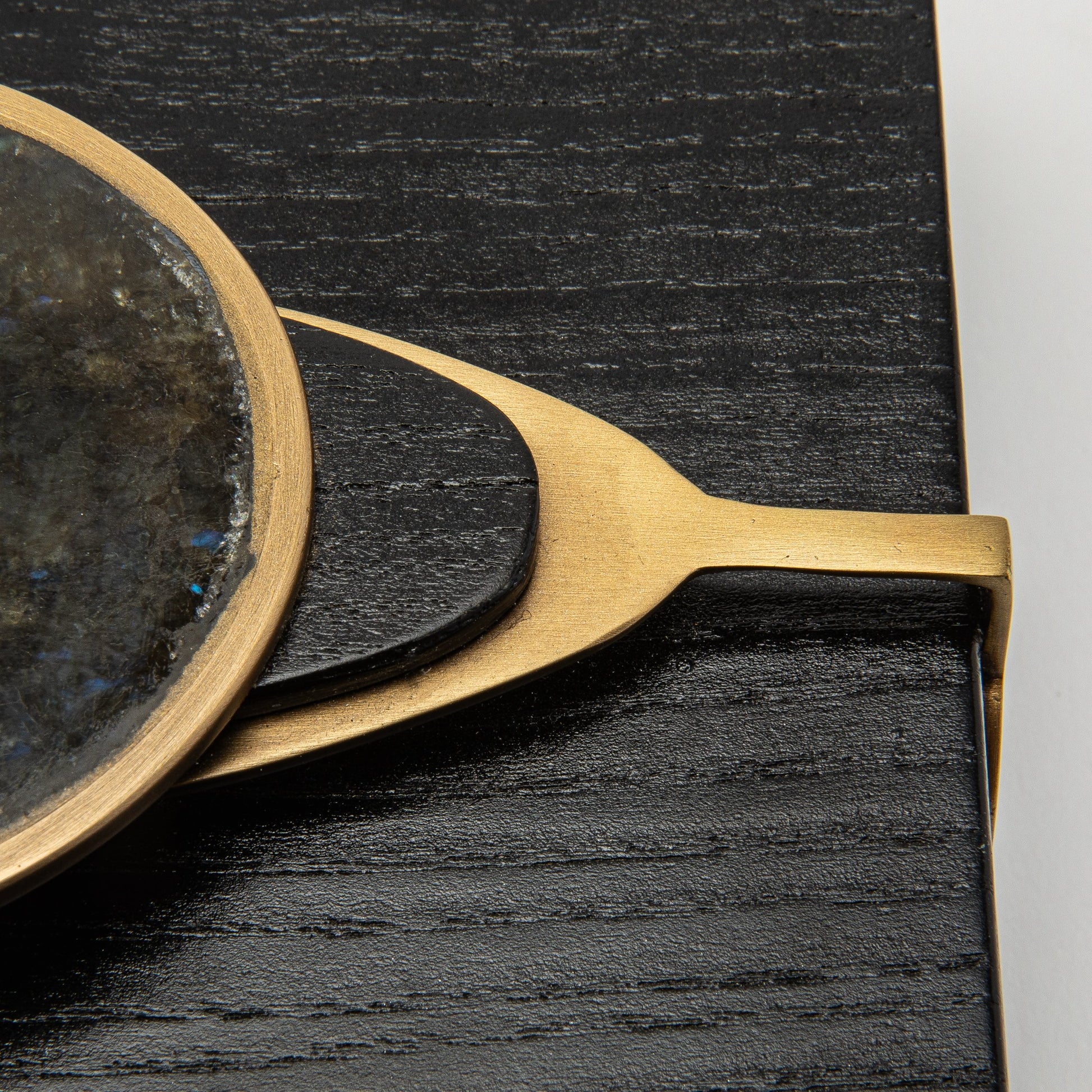 Set of 2 Boxes in Oak with Semi-Precious Stone and Brass by Kifu Paris