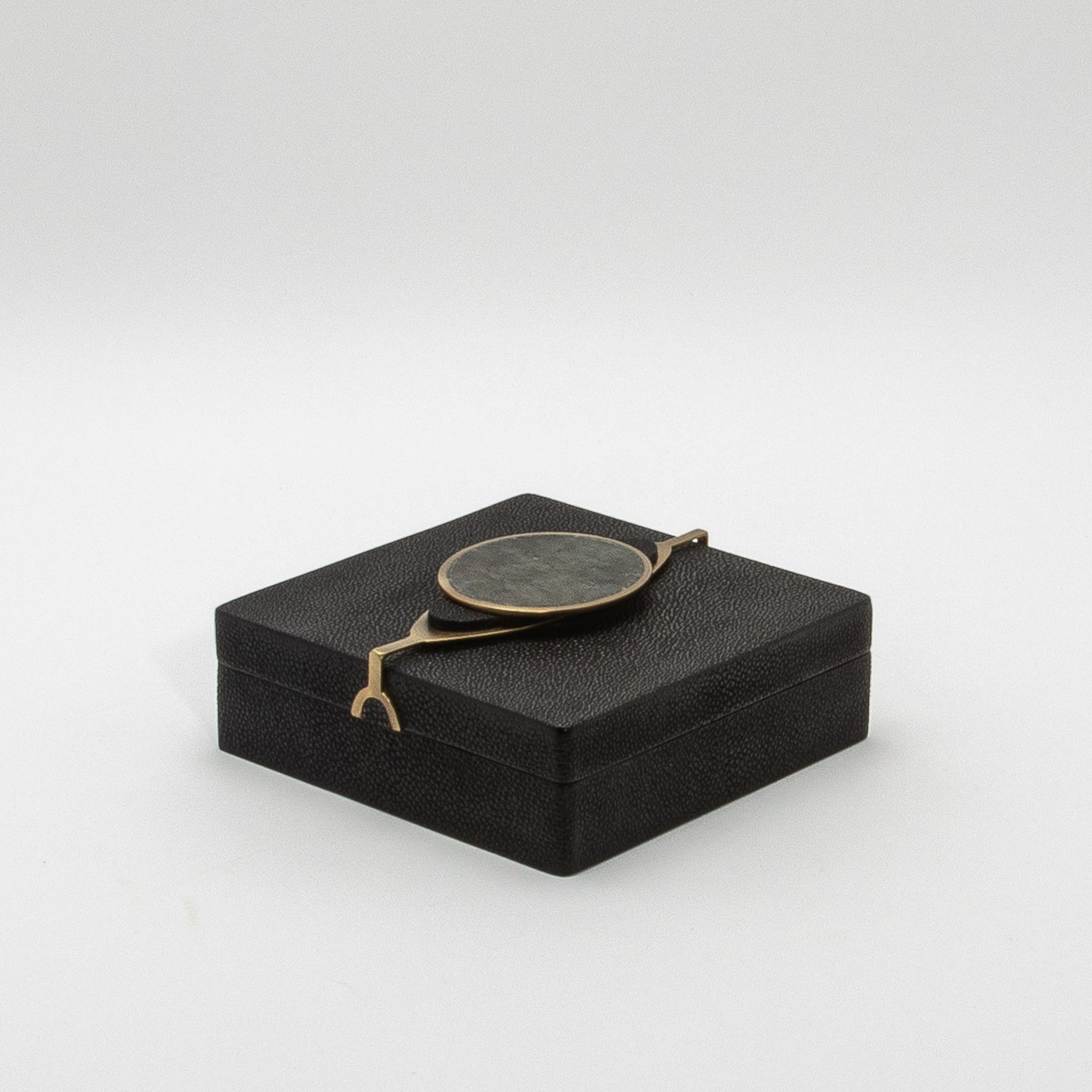 Set of 2 Boxes in Shagreen with Semi-Precious Stone and Brass by Kifu Paris